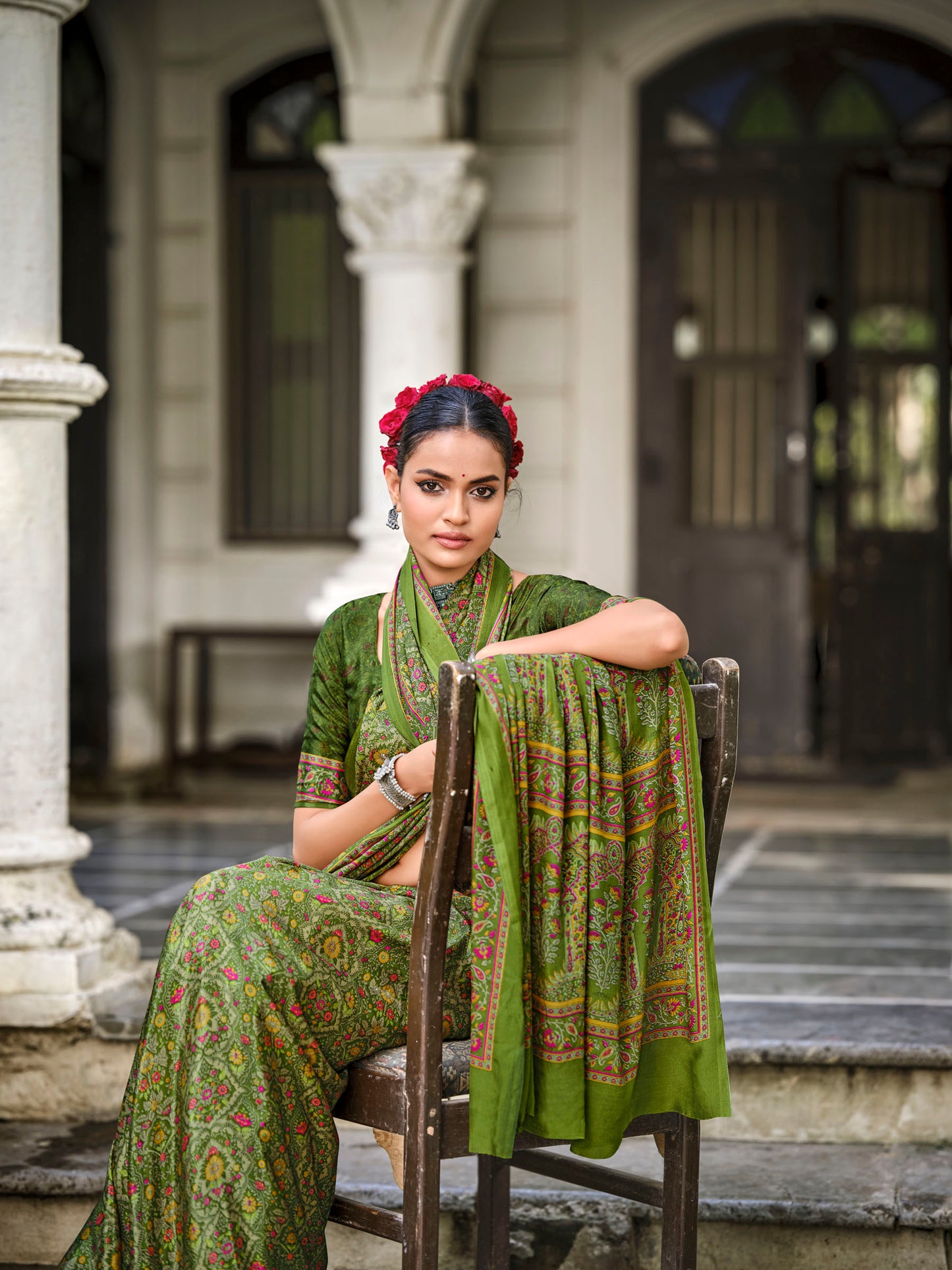 Rajkala - Green Printed Crepe Silk Saree