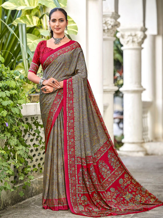 Rajkala - Silver Printed Crepe Silk Saree