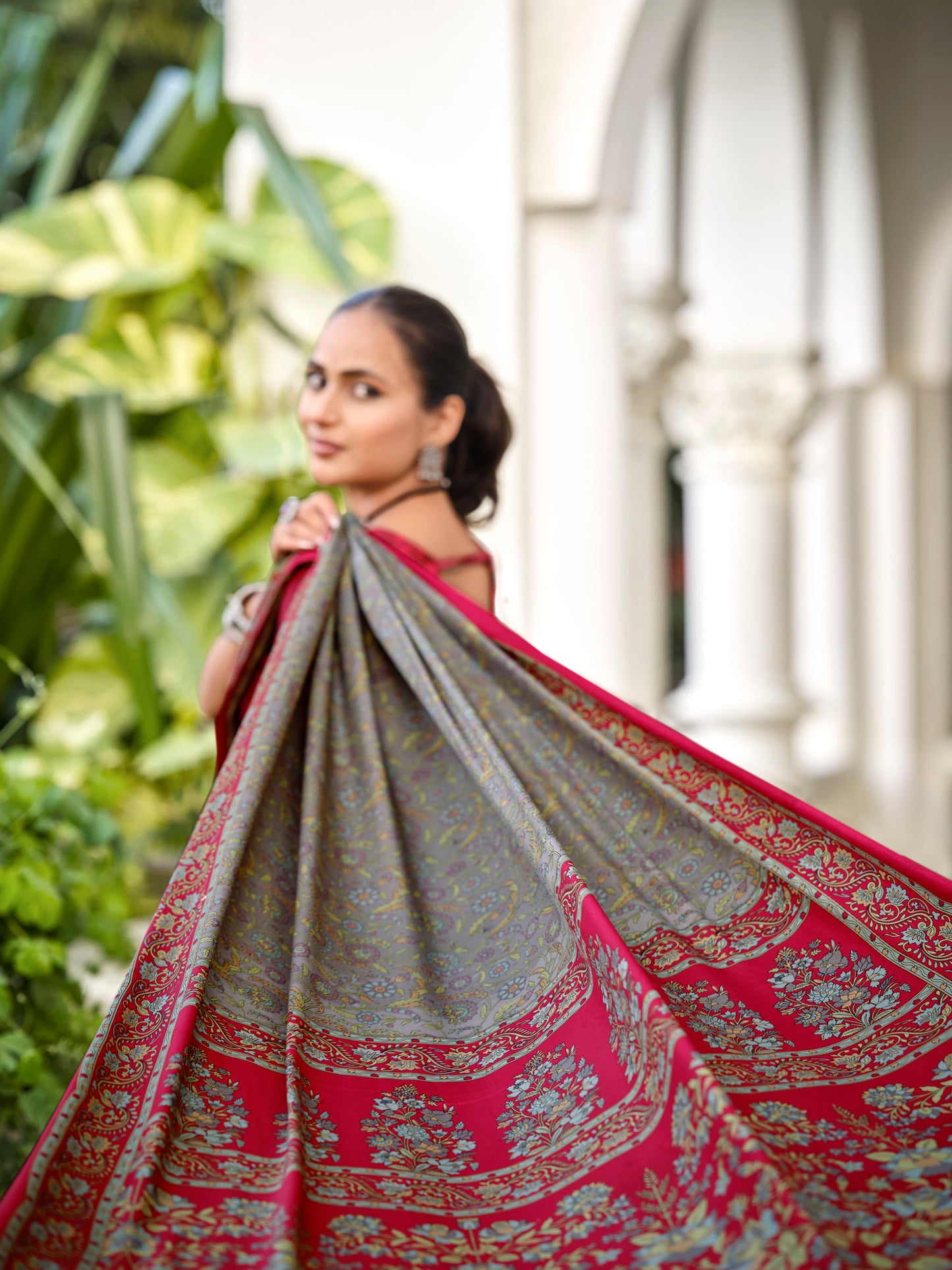 Rajkala - Silver Printed Crepe Silk Saree