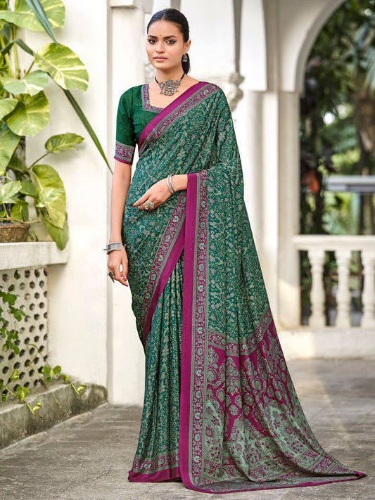 Rajkala - Green Printed Crepe Silk Saree