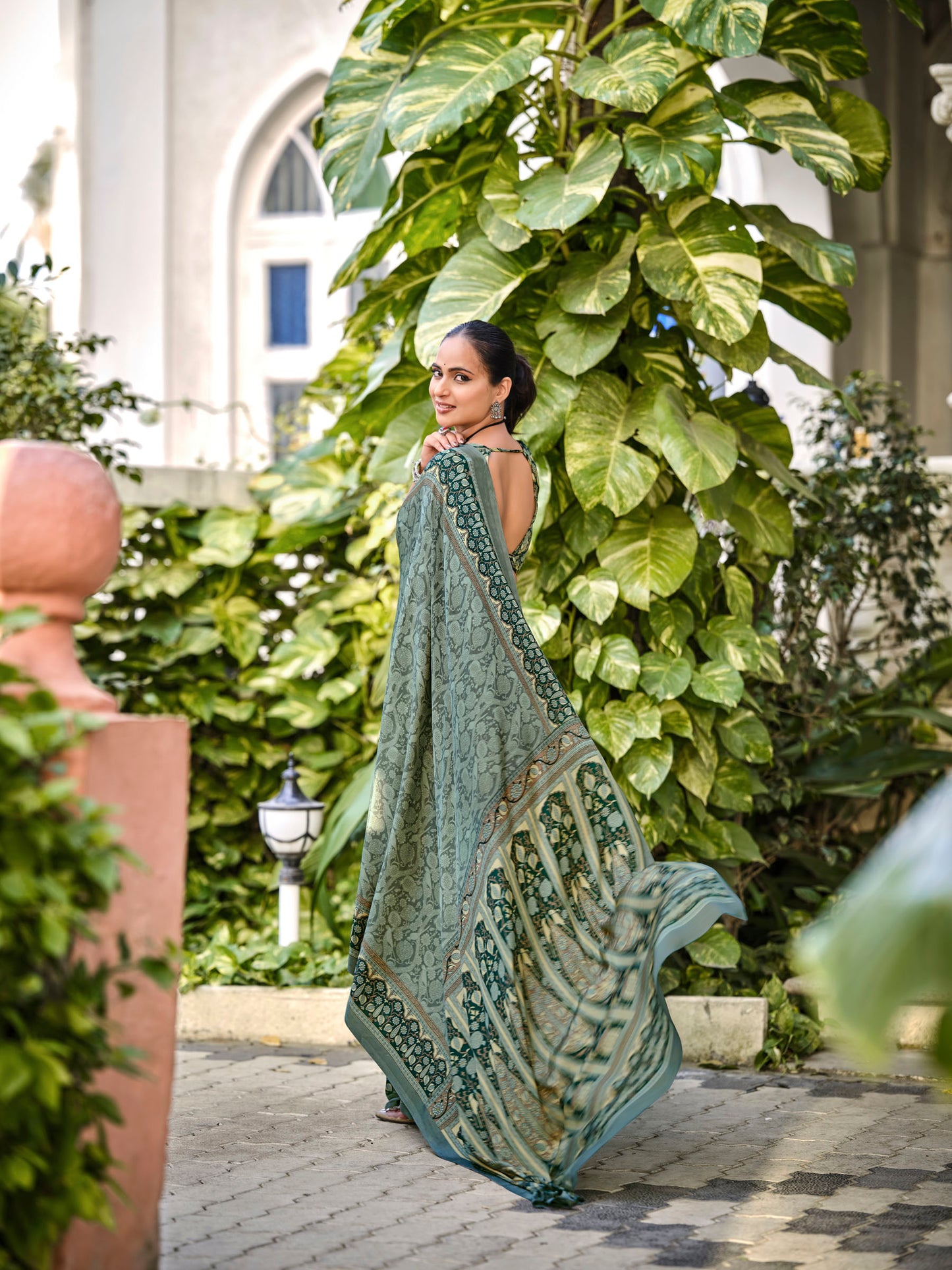 Rajkala - Sea Green Printed Crepe Silk Saree