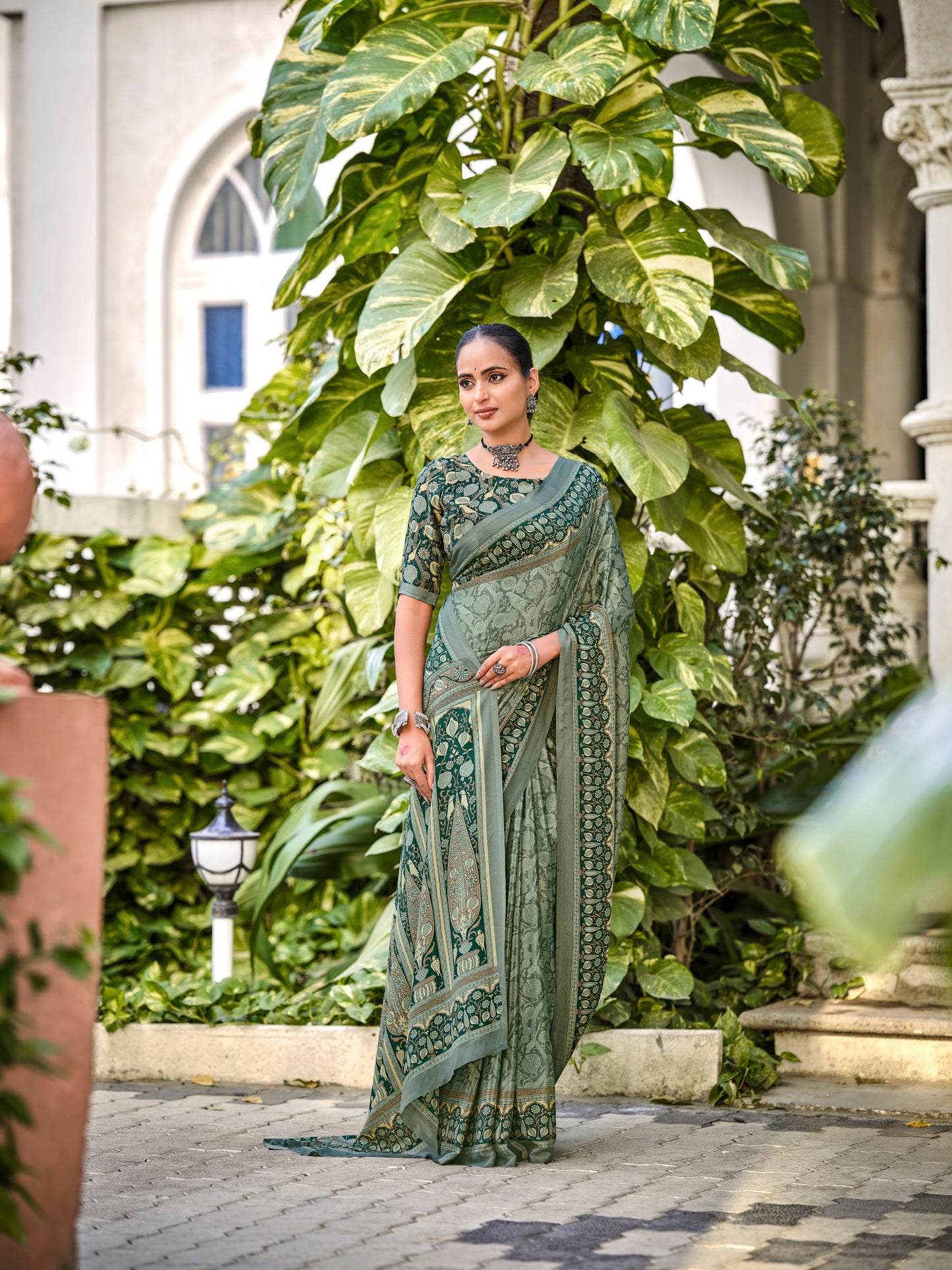 Rajkala - Sea Green Printed Crepe Silk Saree