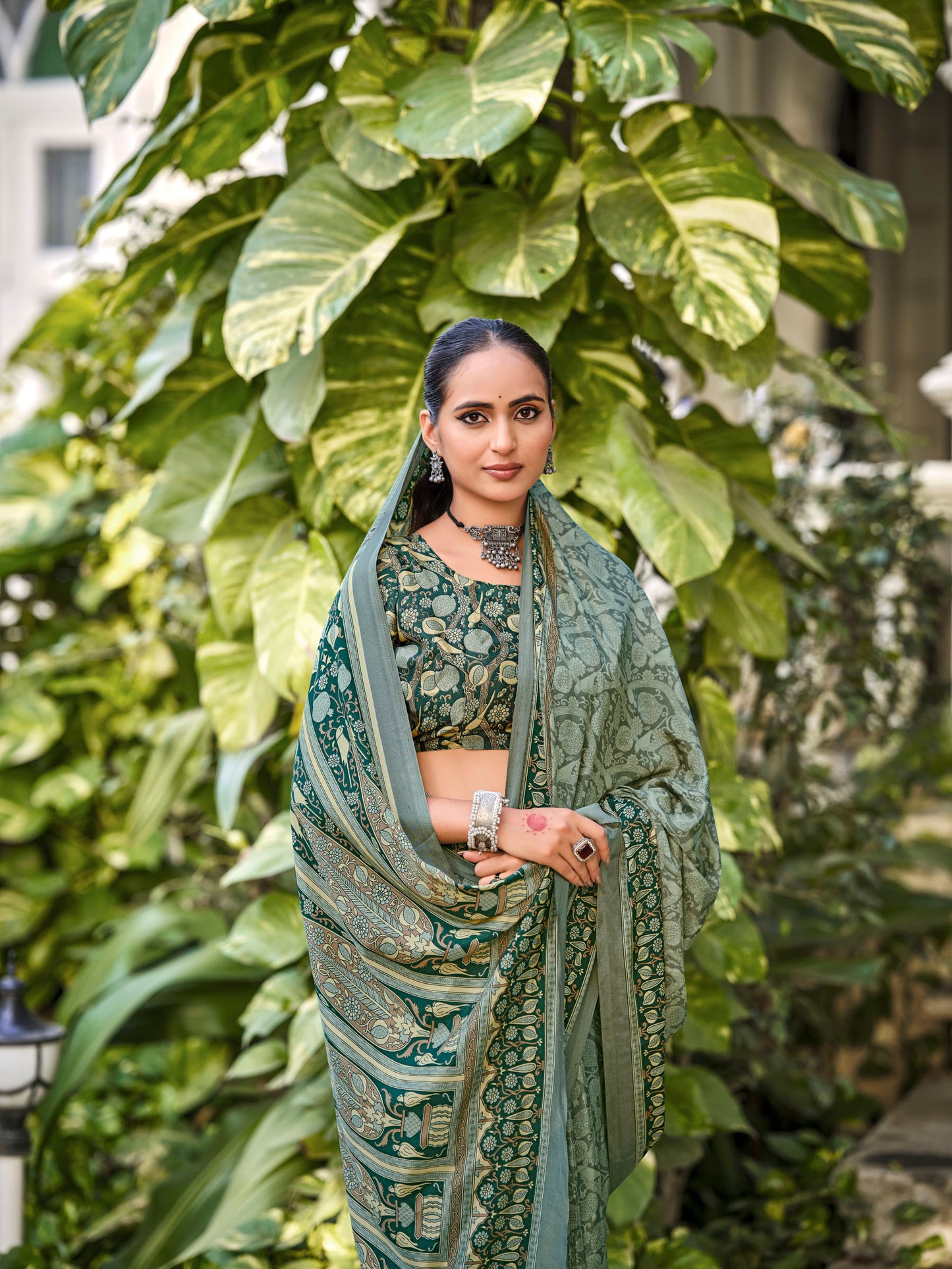 Rajkala - Sea Green Printed Crepe Silk Saree