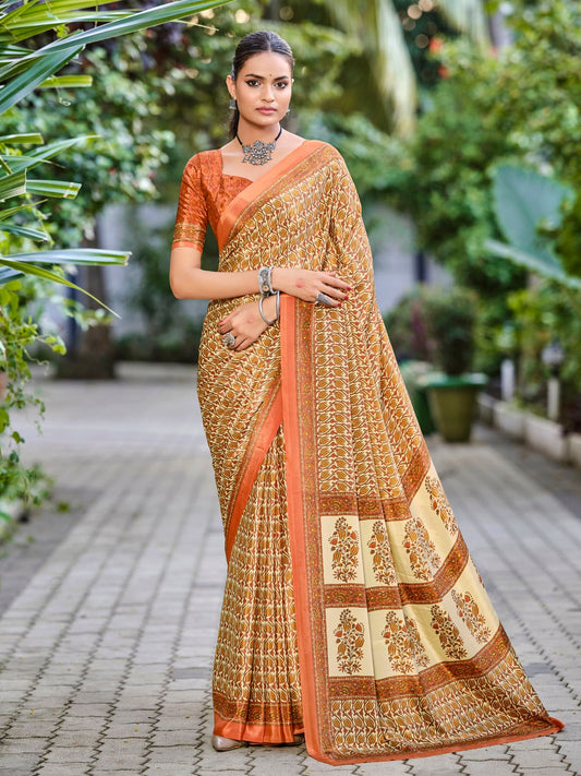 Rajkala - Peach Printed Crepe Silk Saree