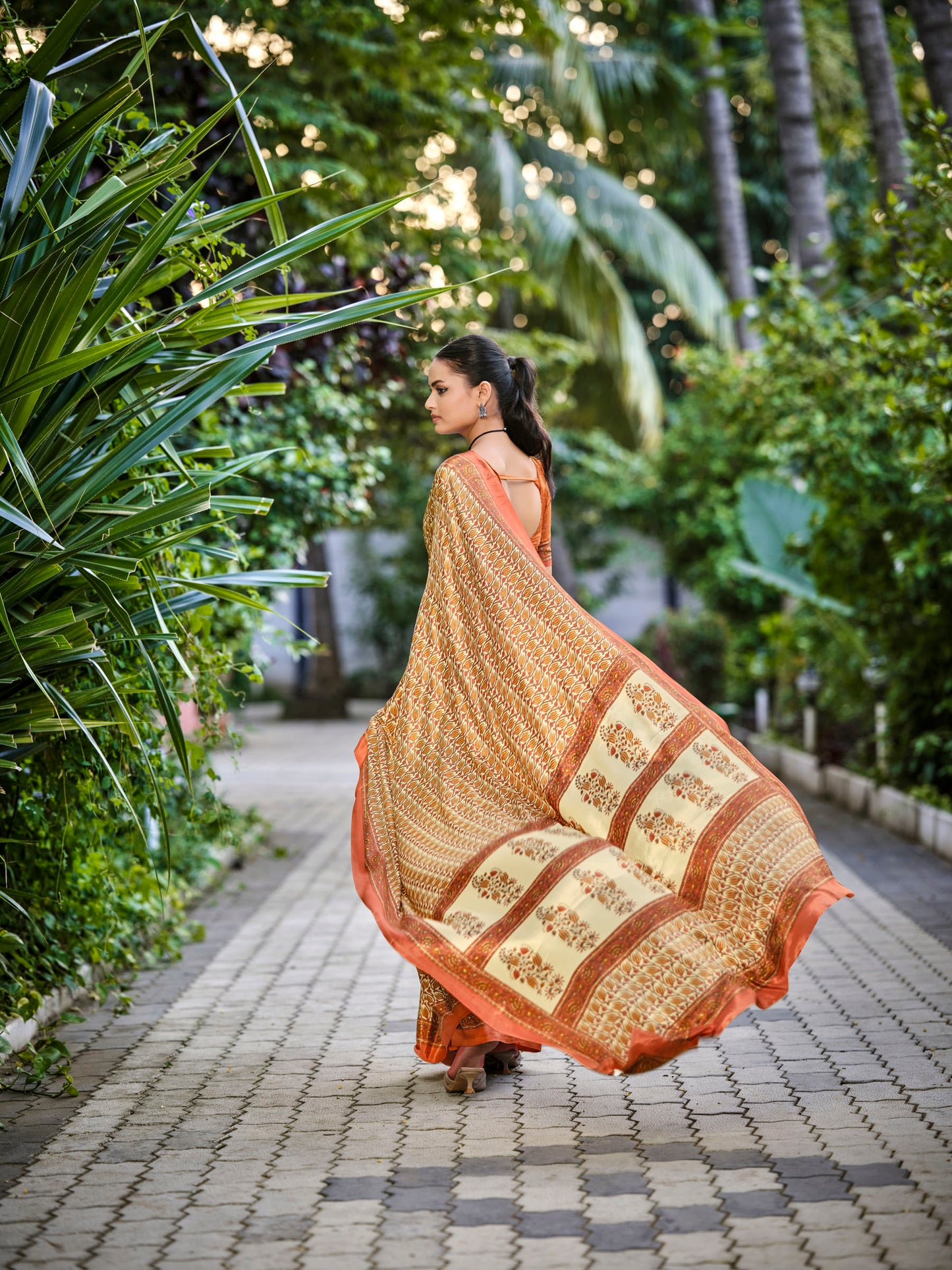 Rajkala - Peach Printed Crepe Silk Saree