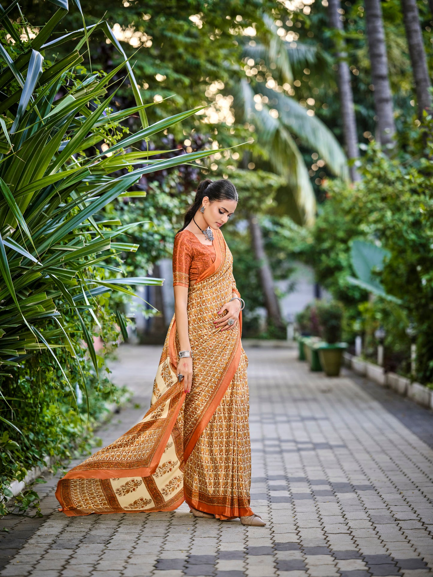 Rajkala - Peach Printed Crepe Silk Saree