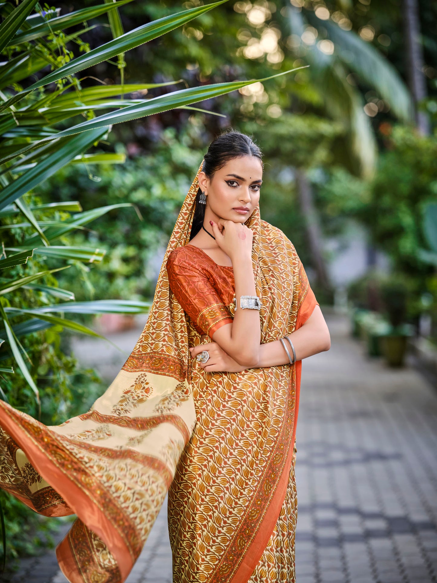 Rajkala - Peach Printed Crepe Silk Saree