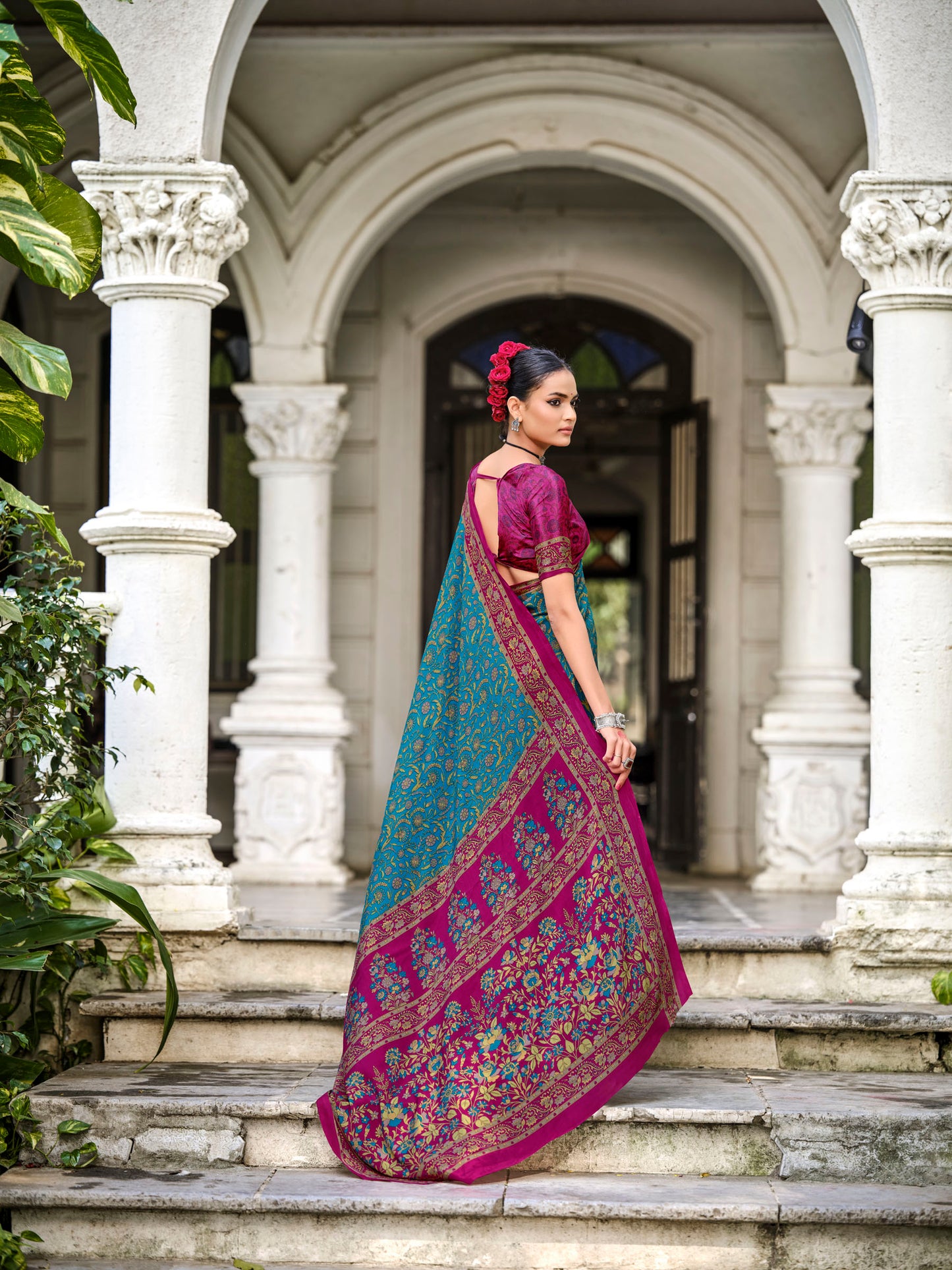 Rajkala - Green Printed Crepe Silk Saree