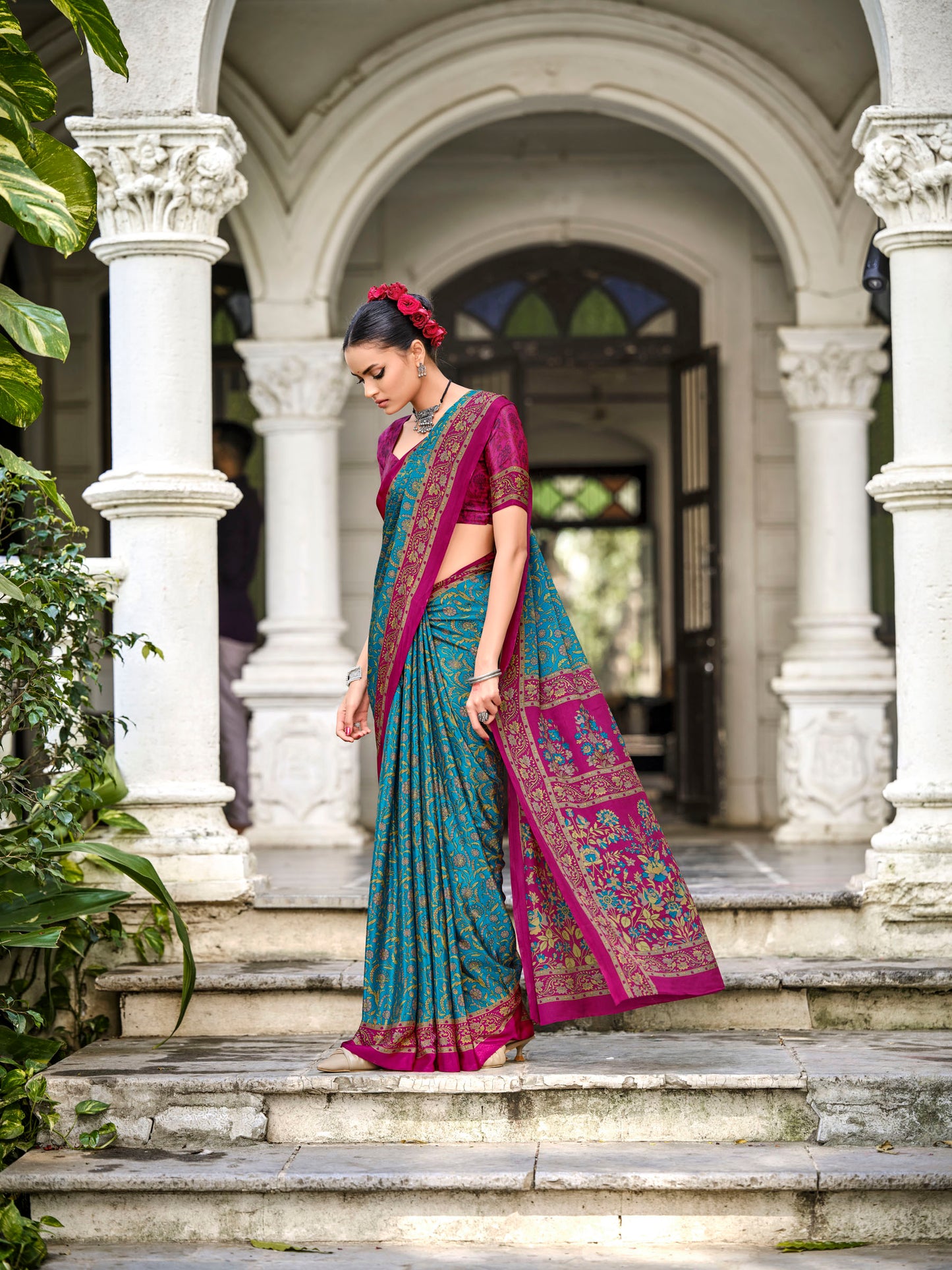 Rajkala - Green Printed Crepe Silk Saree