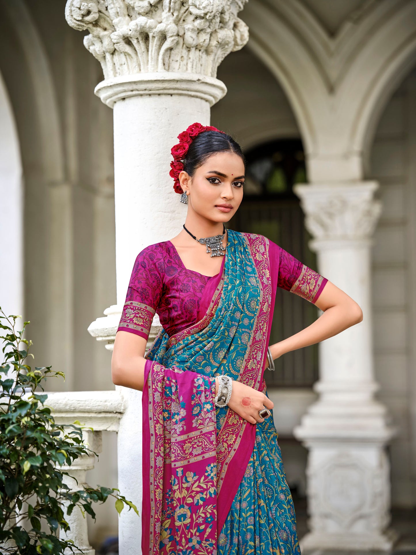 Rajkala - Green Printed Crepe Silk Saree