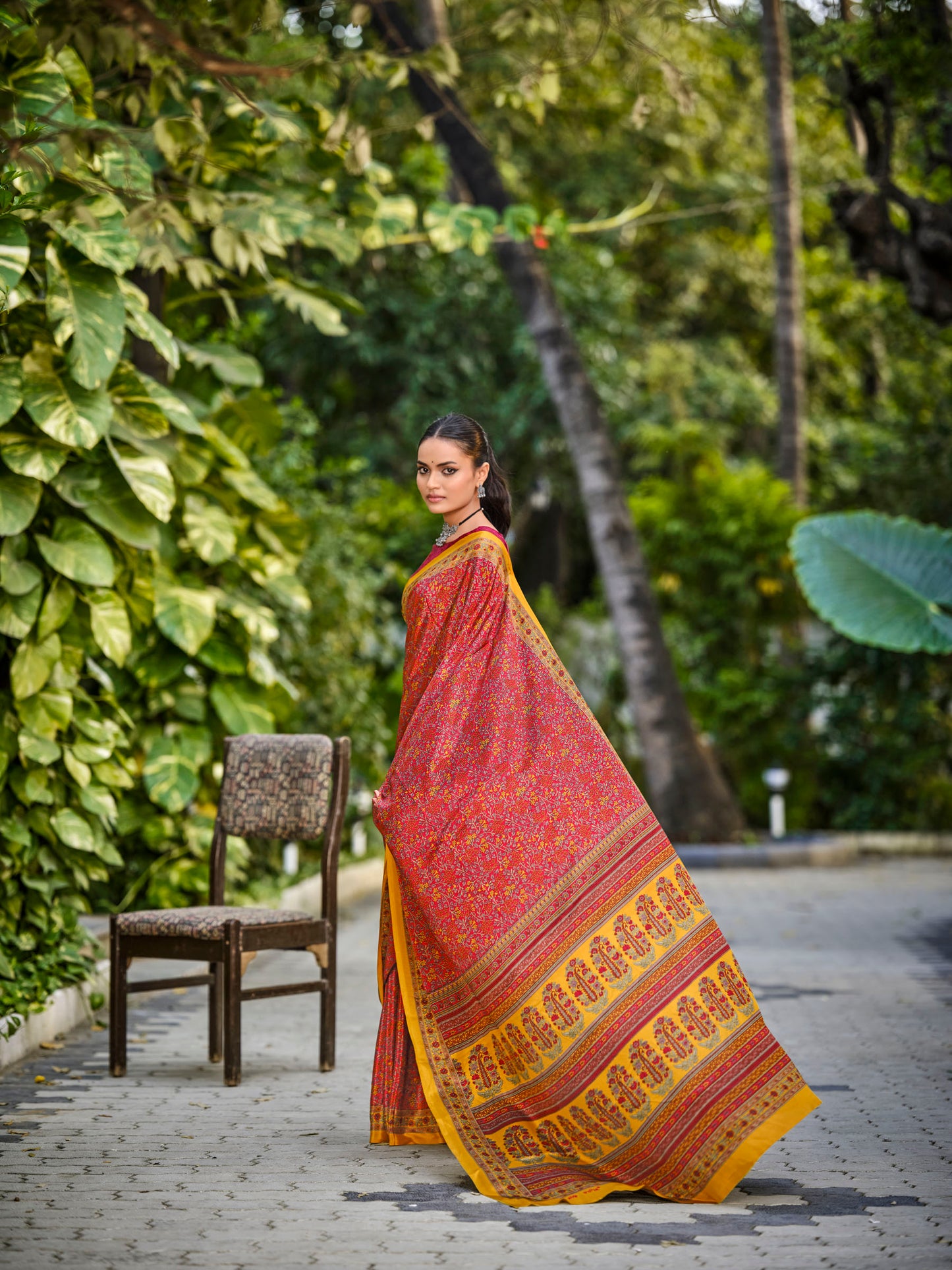 Rajkala - Red Printed Crepe Silk Saree