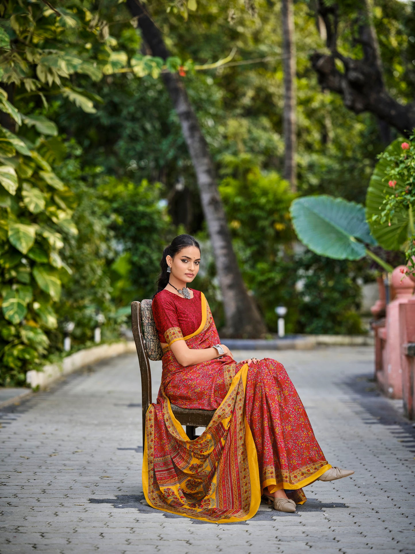 Rajkala - Red Printed Crepe Silk Saree
