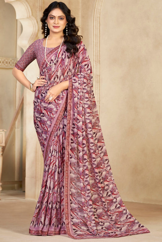 Sumedha- Mauve Printed Georgette Saree
