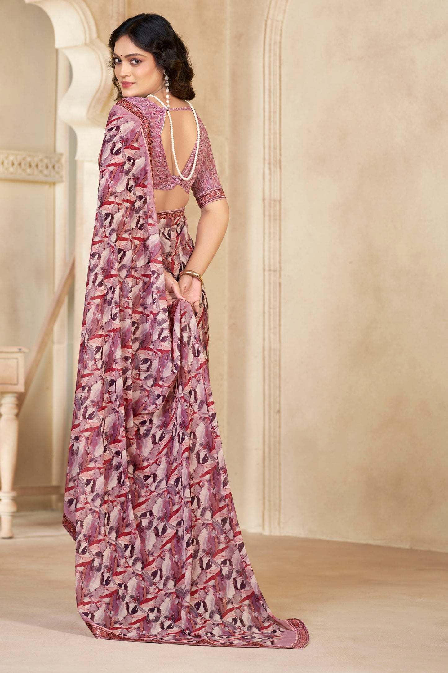 Sumedha- Mauve Printed Georgette Saree