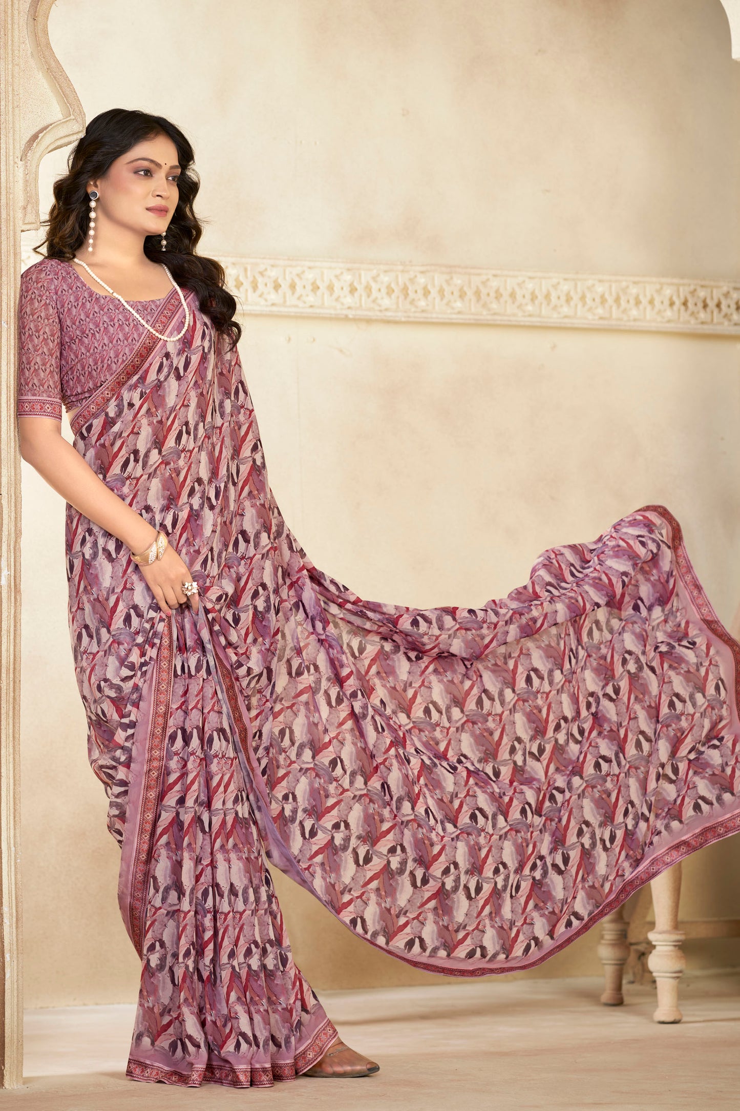 Sumedha- Mauve Printed Georgette Saree