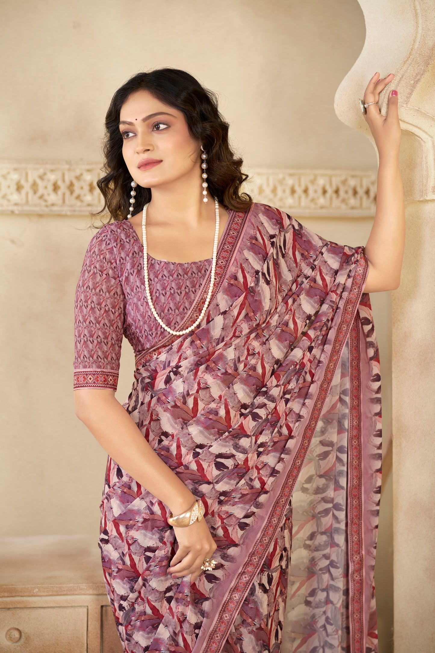 Sumedha- Mauve Printed Georgette Saree
