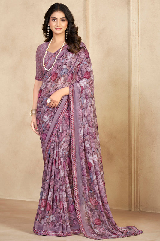 Sumedha- Plum Printed Georgette Saree