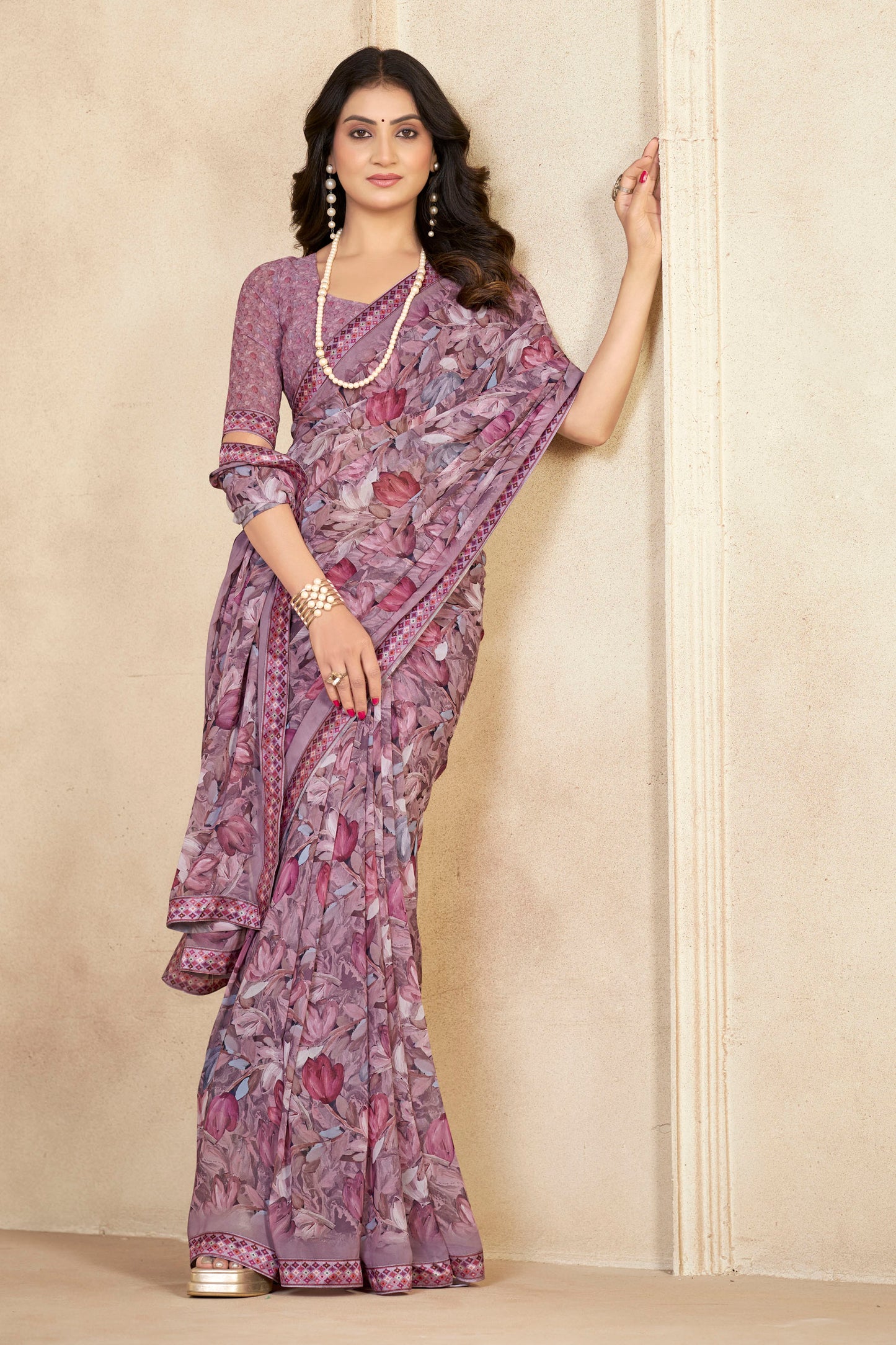 Sumedha- Plum Printed Georgette Saree
