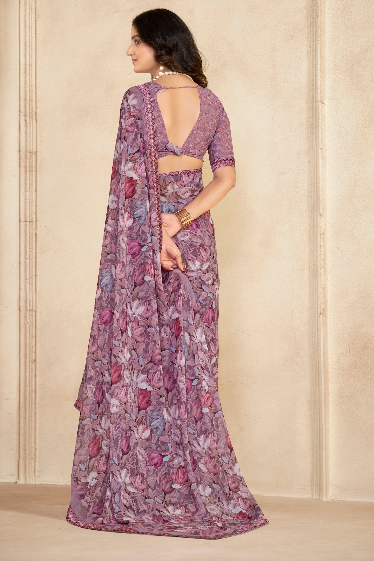 Sumedha- Plum Printed Georgette Saree