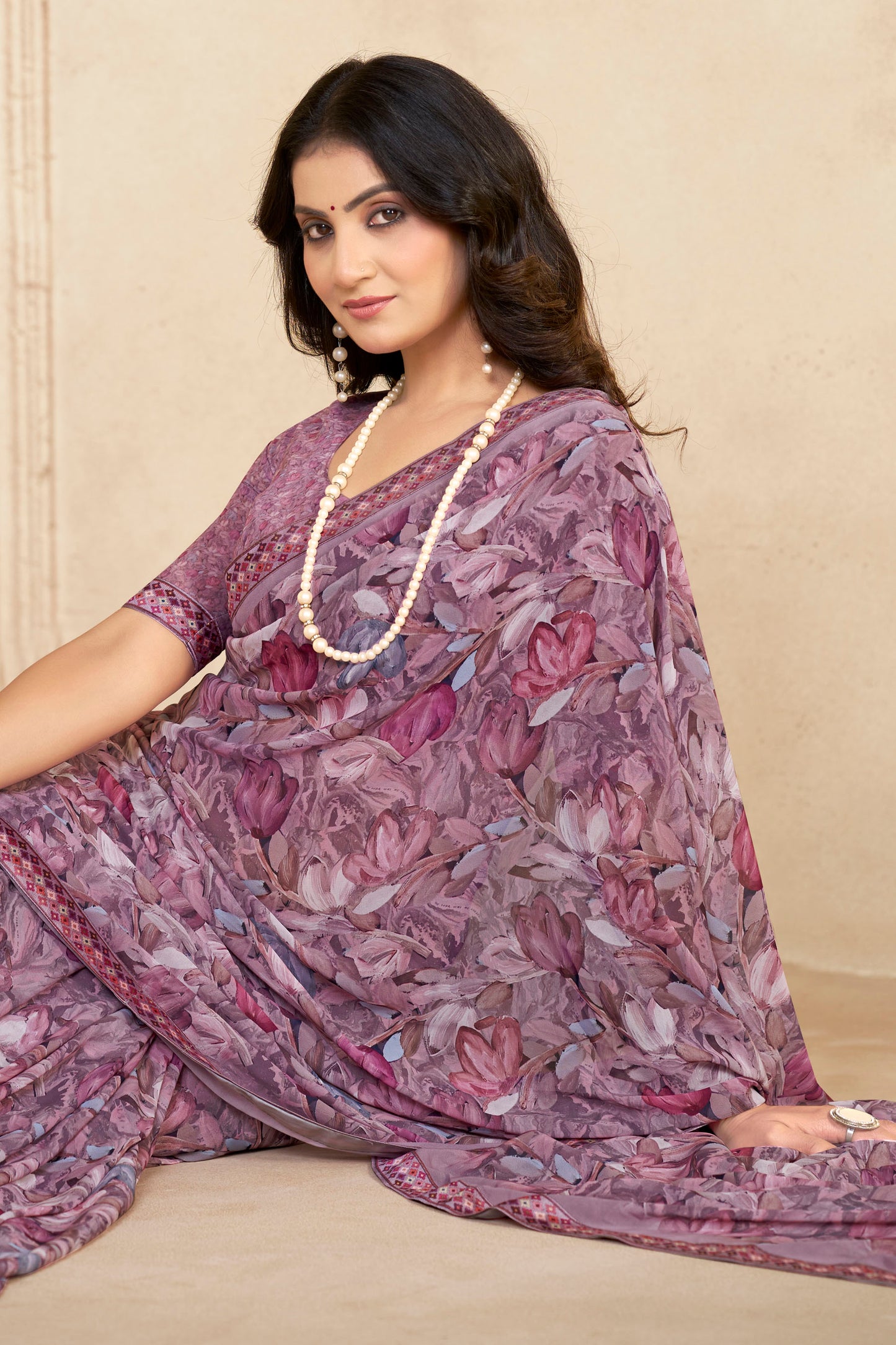 Sumedha- Plum Printed Georgette Saree