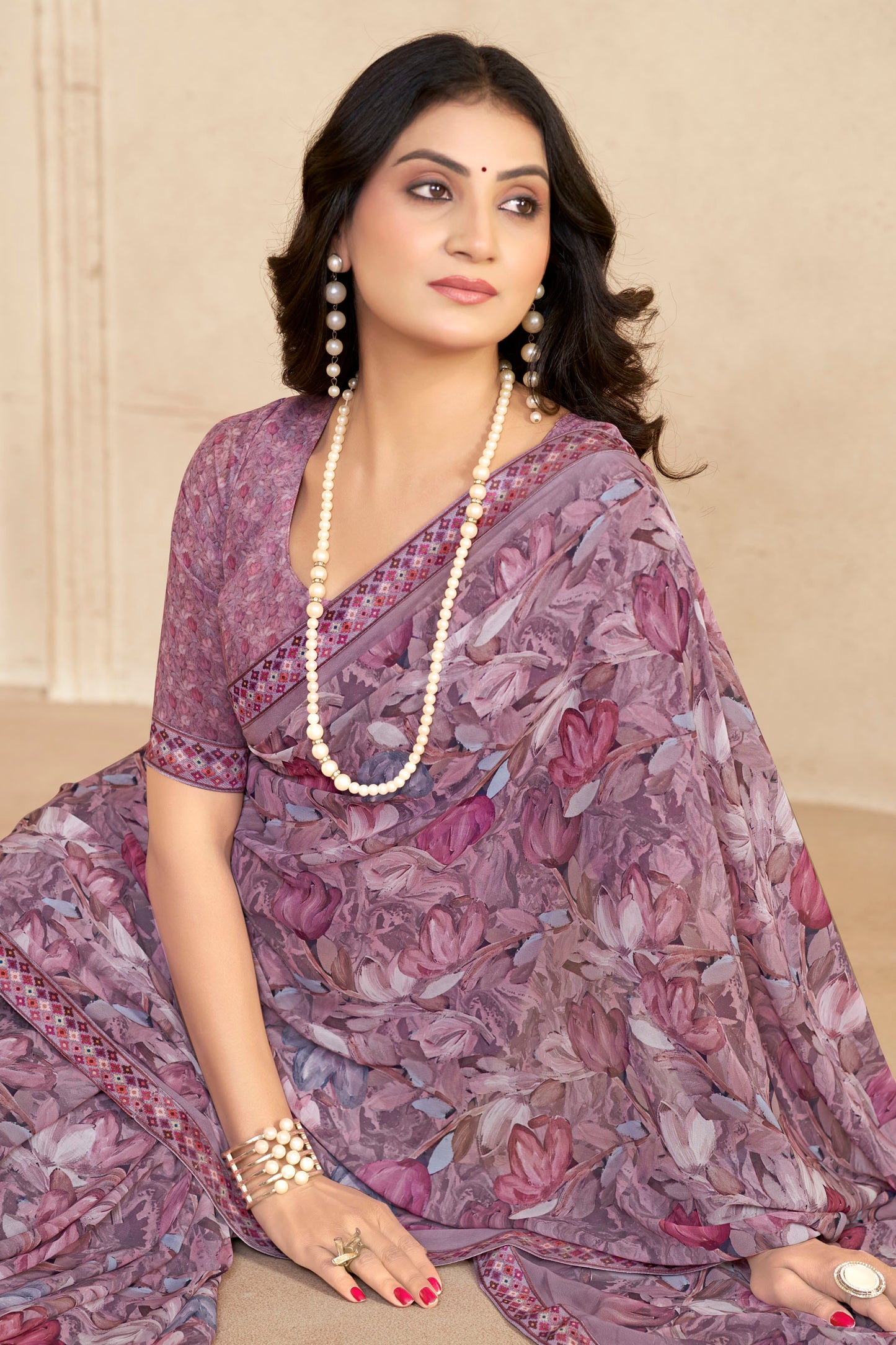 Sumedha- Plum Printed Georgette Saree