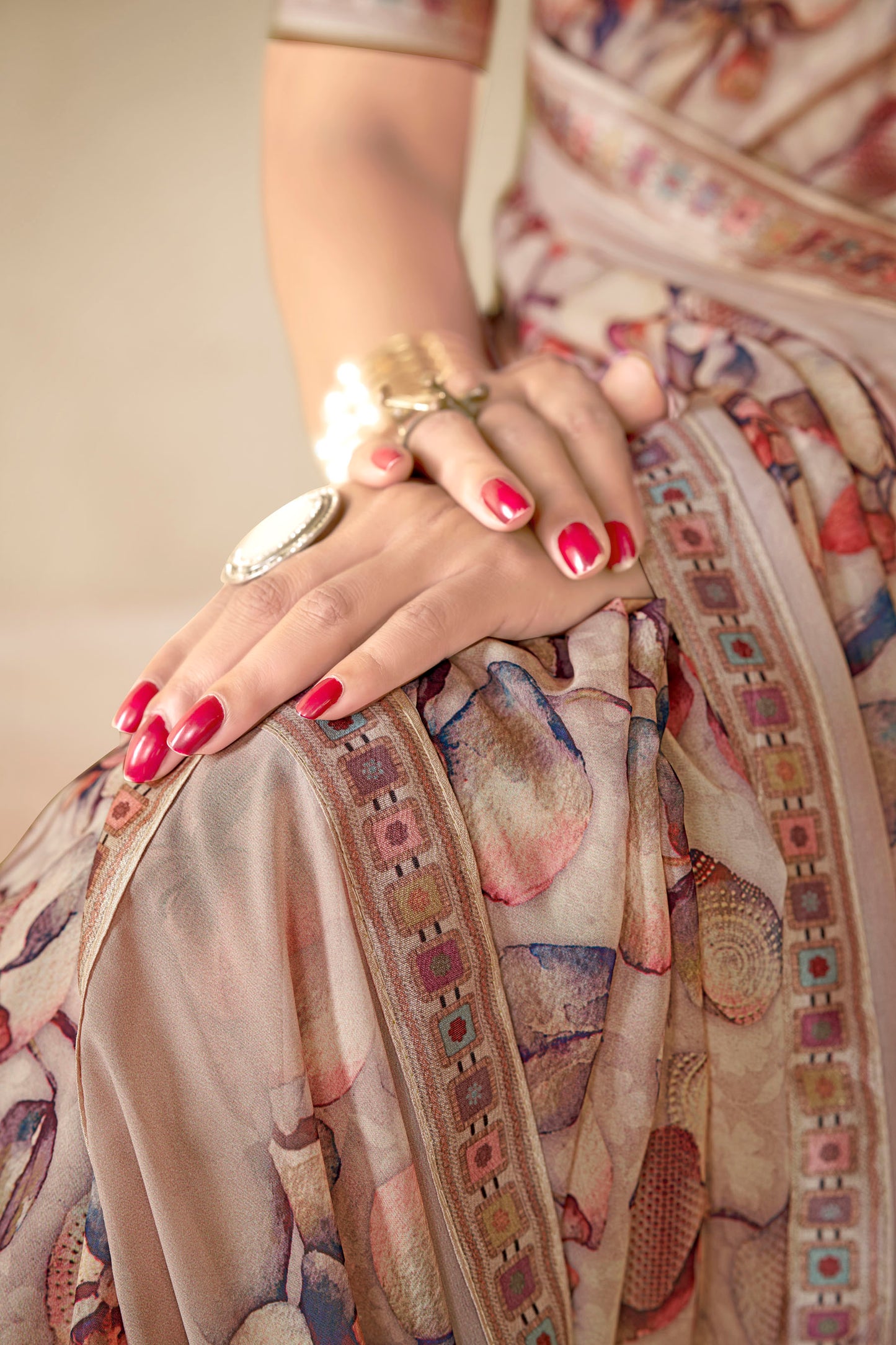 Sumedha- Beige Printed Georgette Saree