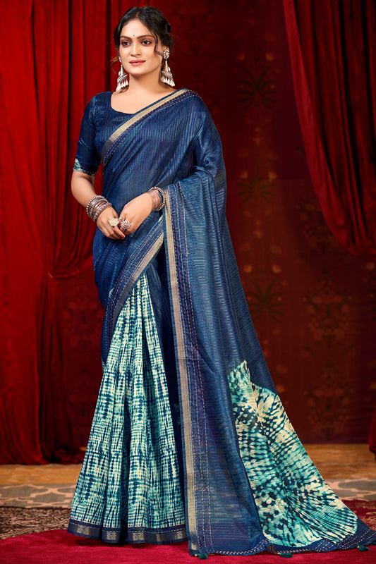 Suchika - Blue Printed Silk Saree