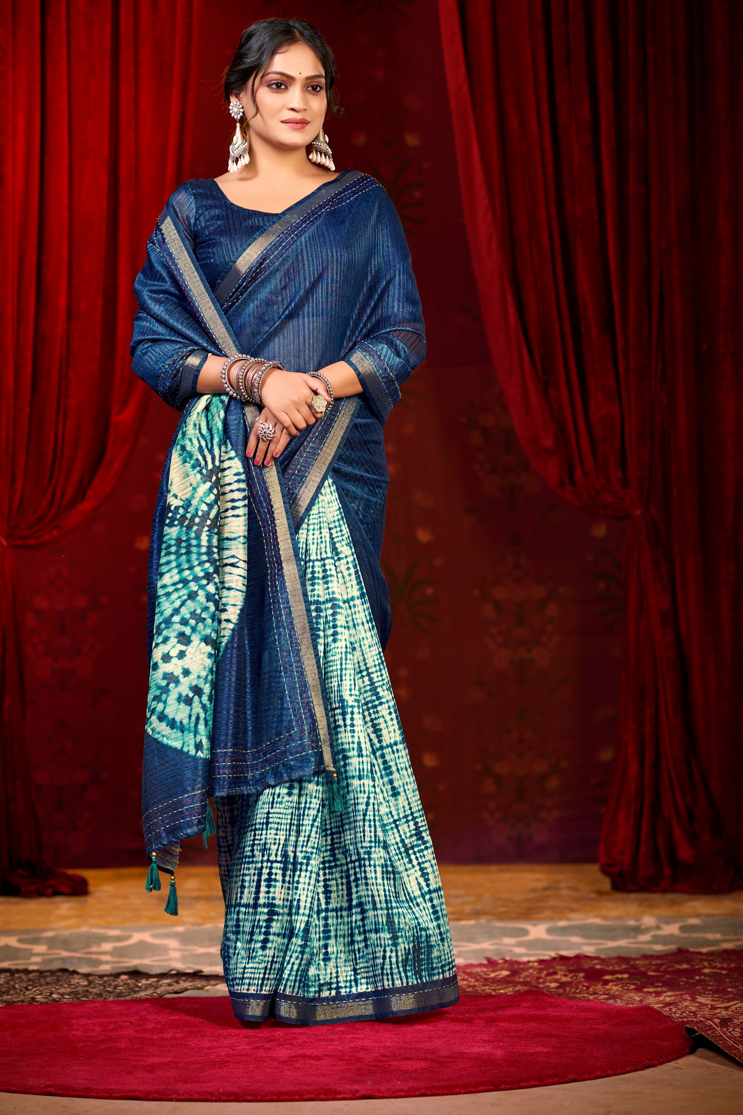 Suchika - Blue Printed Silk Saree