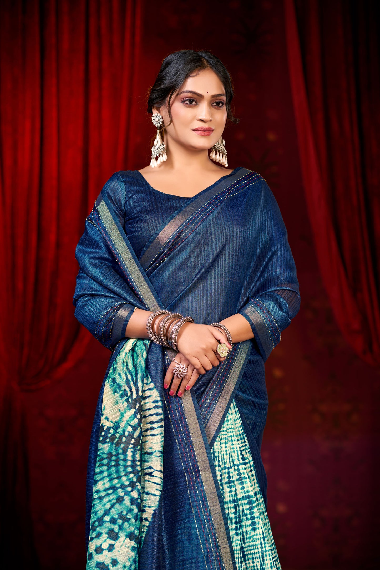 Suchika - Blue Printed Silk Saree