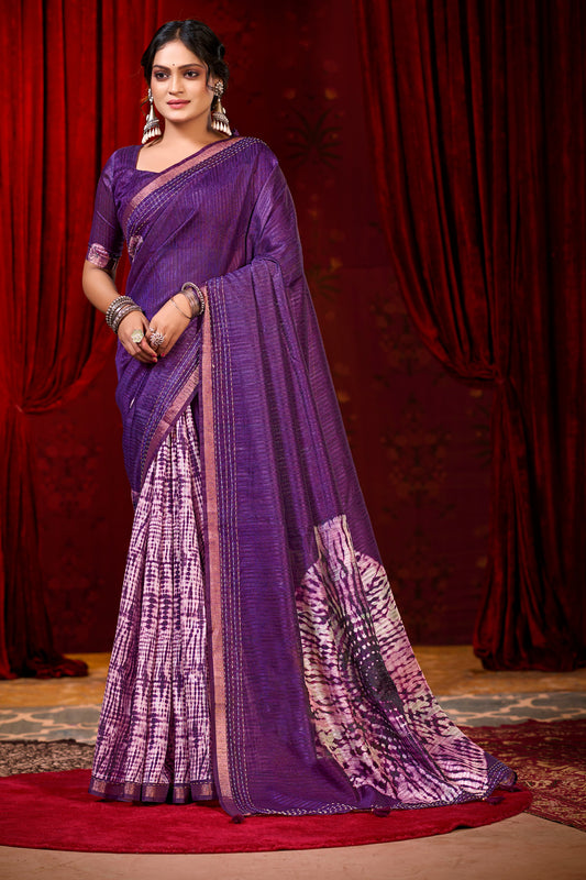 Suchika - Purple Printed Silk Saree