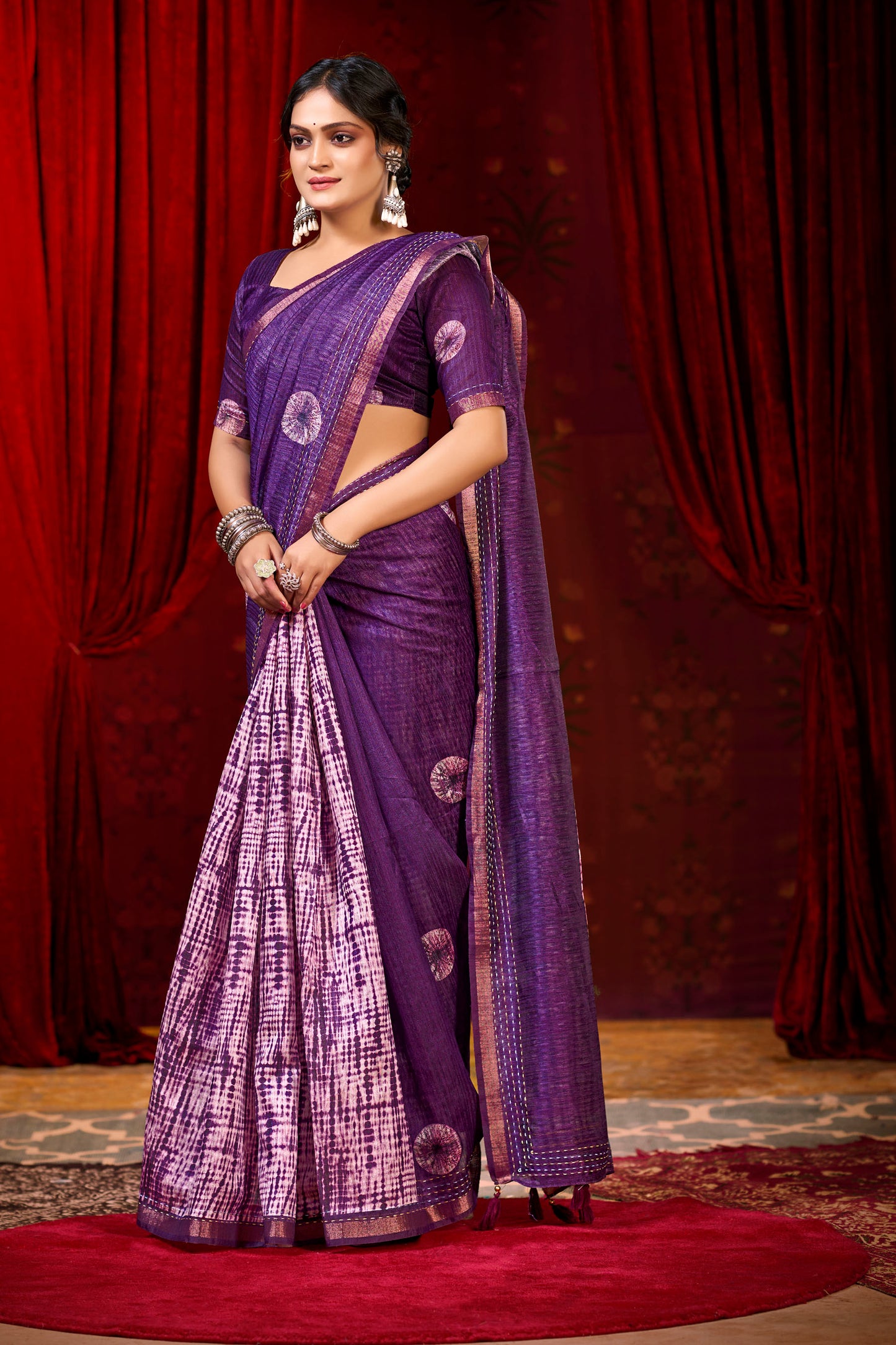 Suchika - Purple Printed Silk Saree