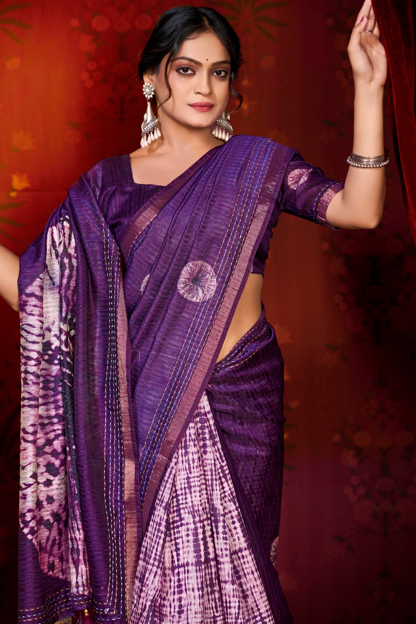 Suchika - Purple Printed Silk Saree