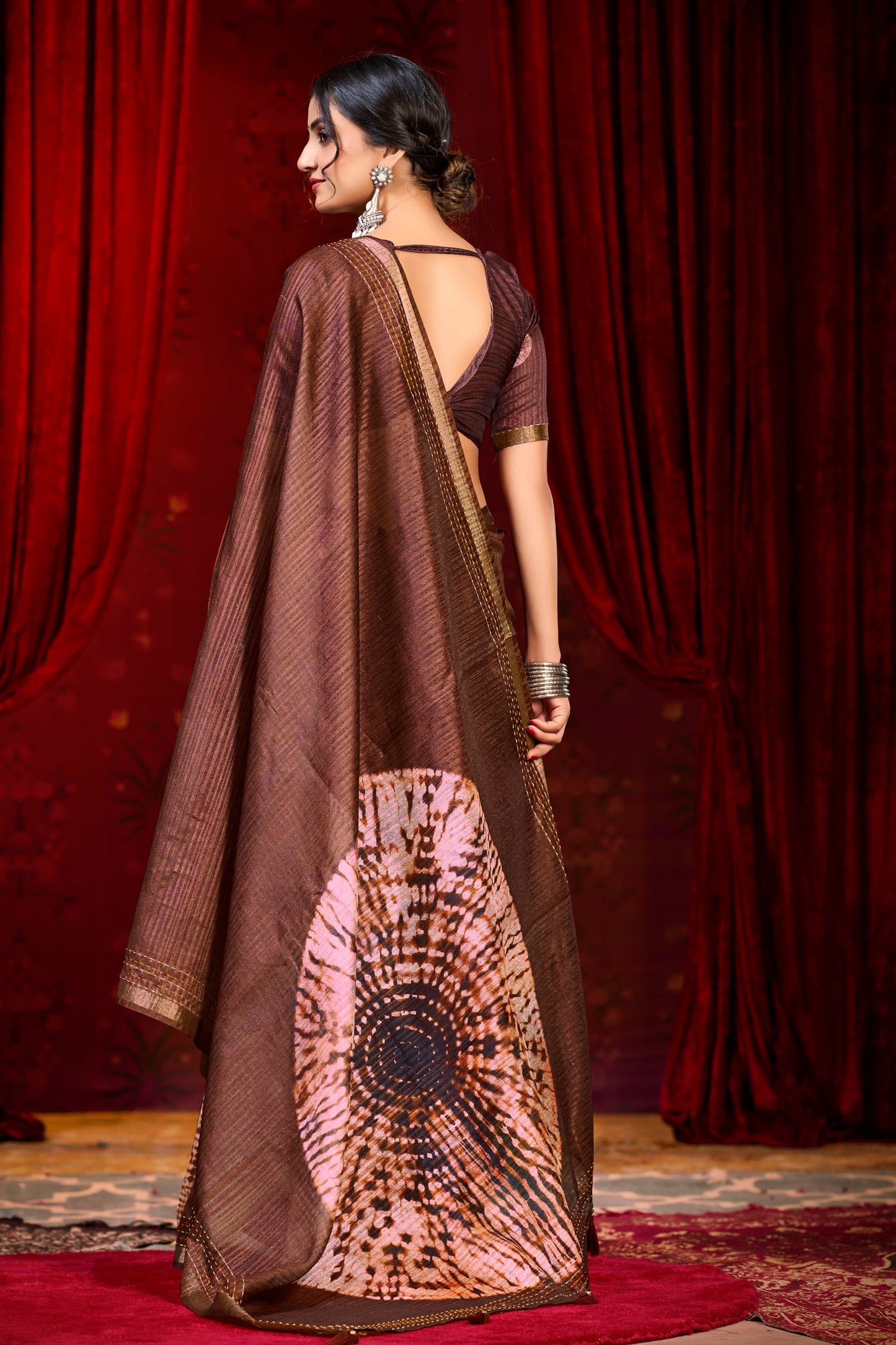 Suchika - Rose Brown Printed Silk Saree
