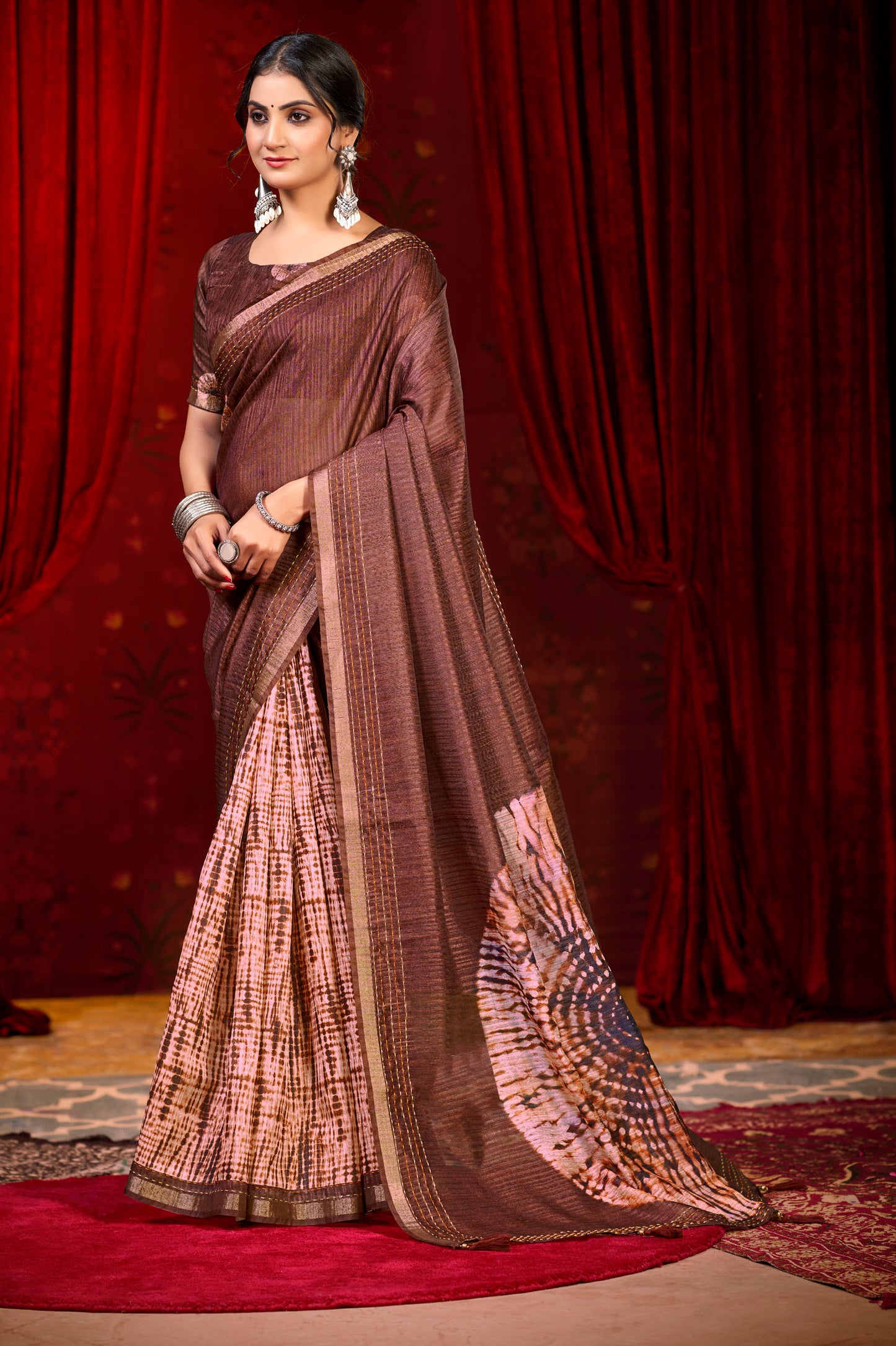 Suchika - Rose Brown Printed Silk Saree