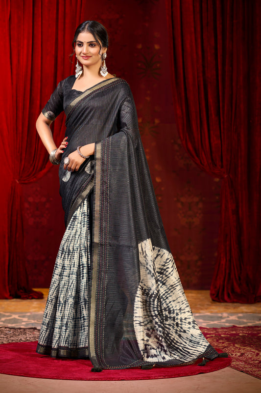 Suchika - Black Printed Silk Saree