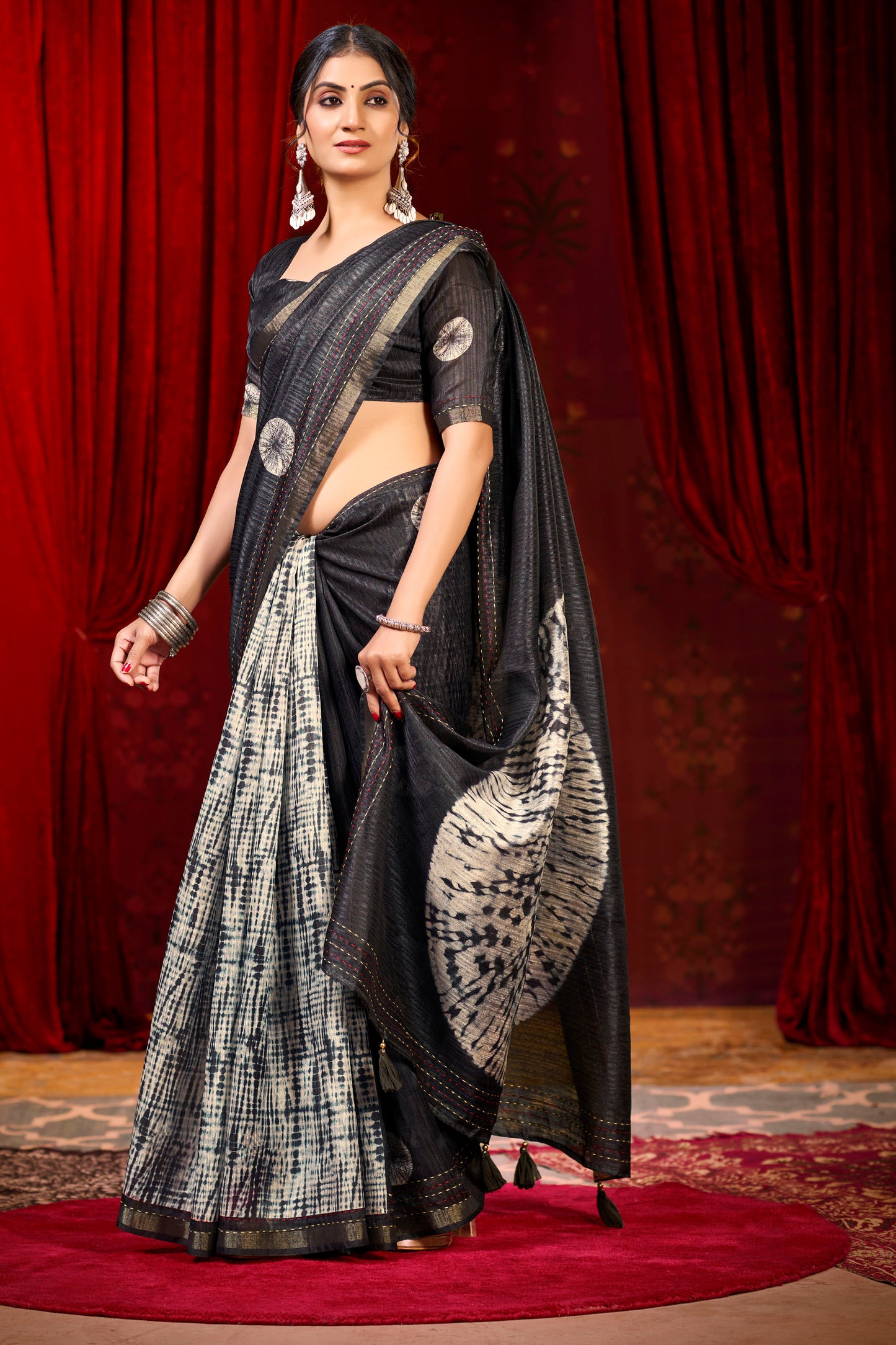 Suchika - Black Printed Silk Saree