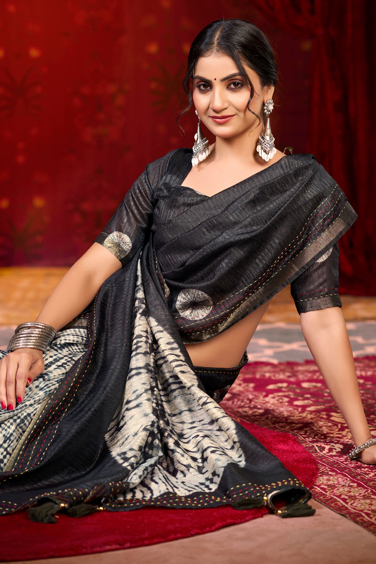 Suchika - Black Printed Silk Saree