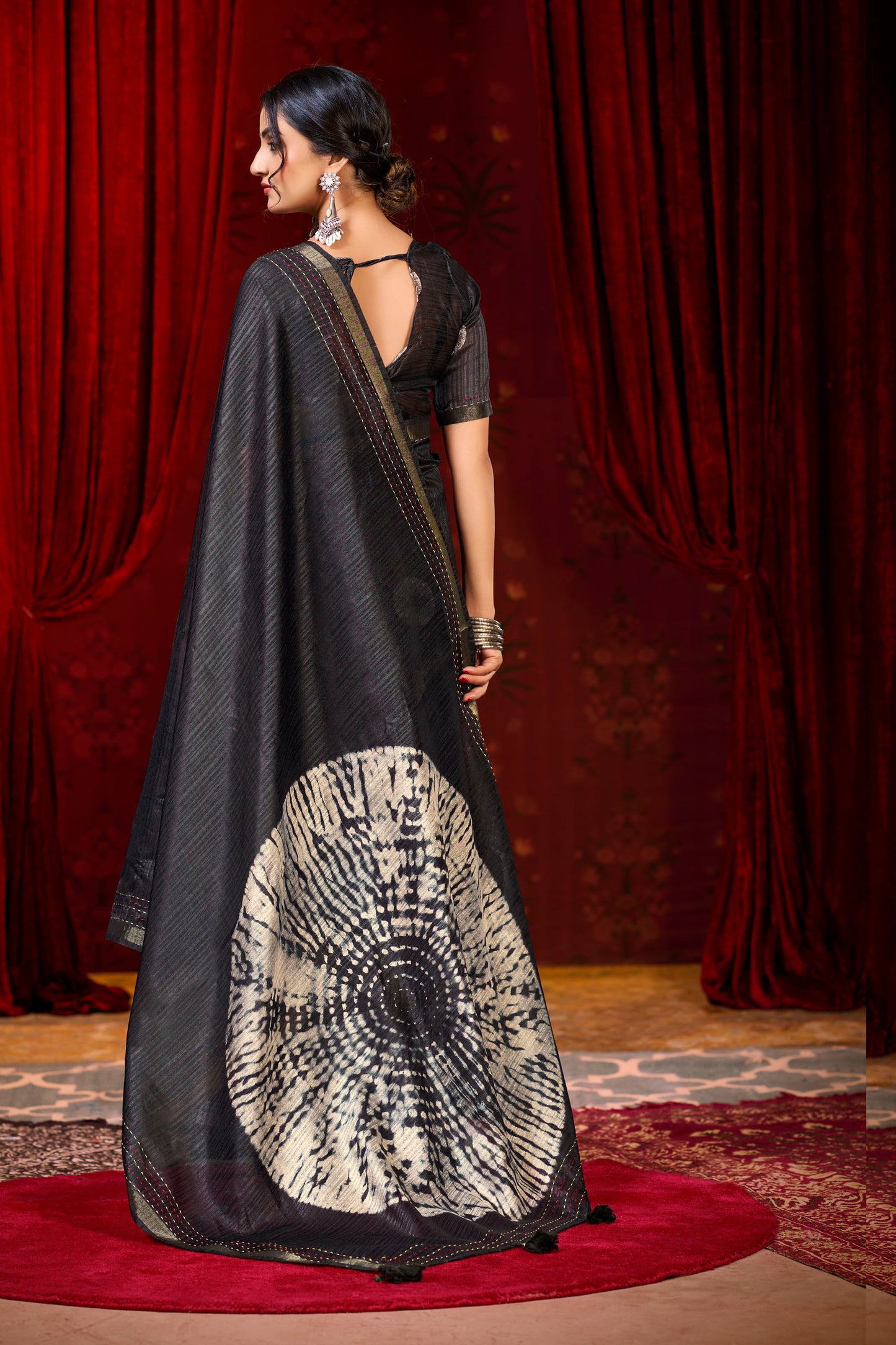 Suchika - Black Printed Silk Saree