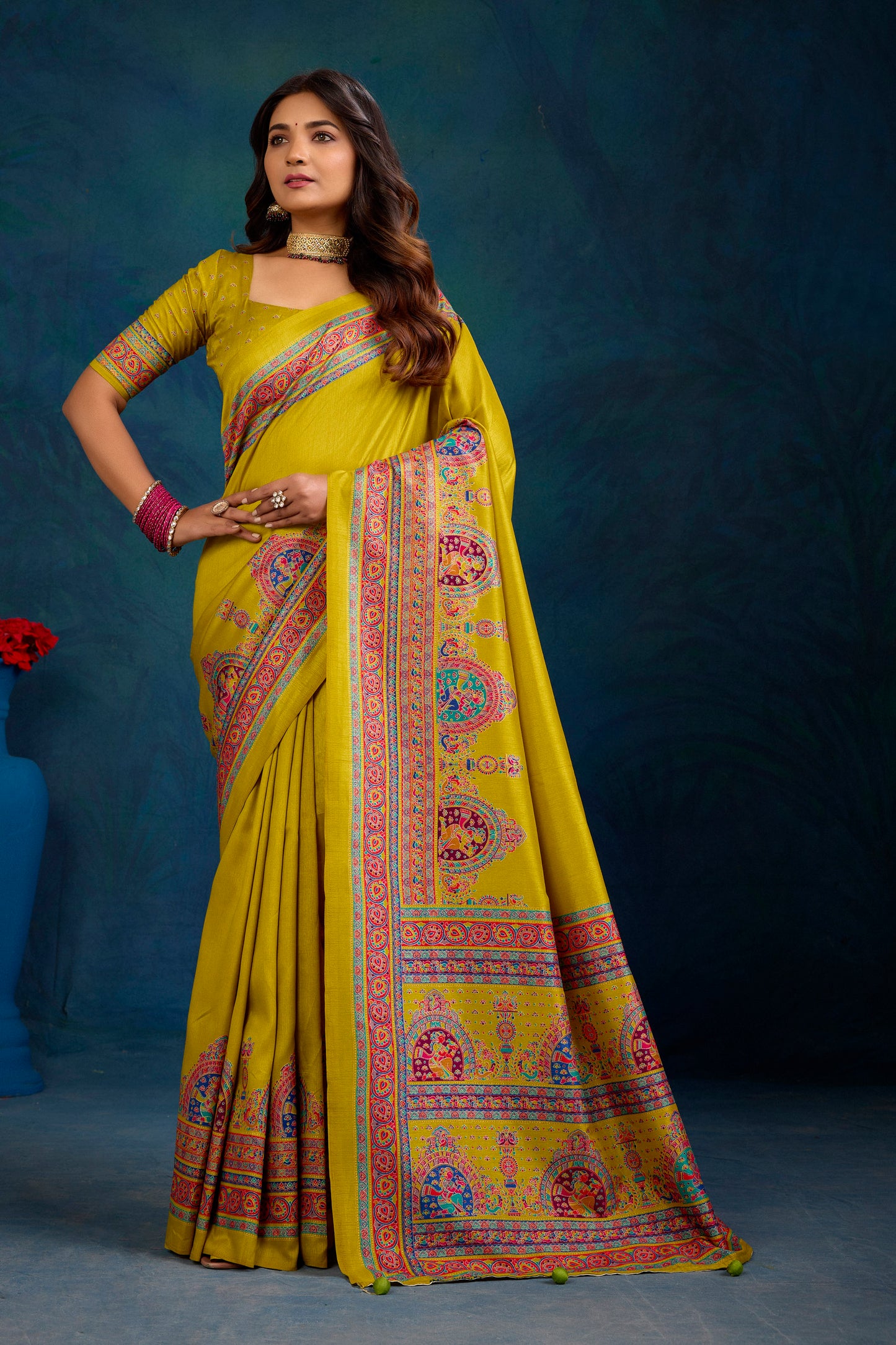 Kumuda - Green Mysore Silk Jari Printed Saree with Tessals