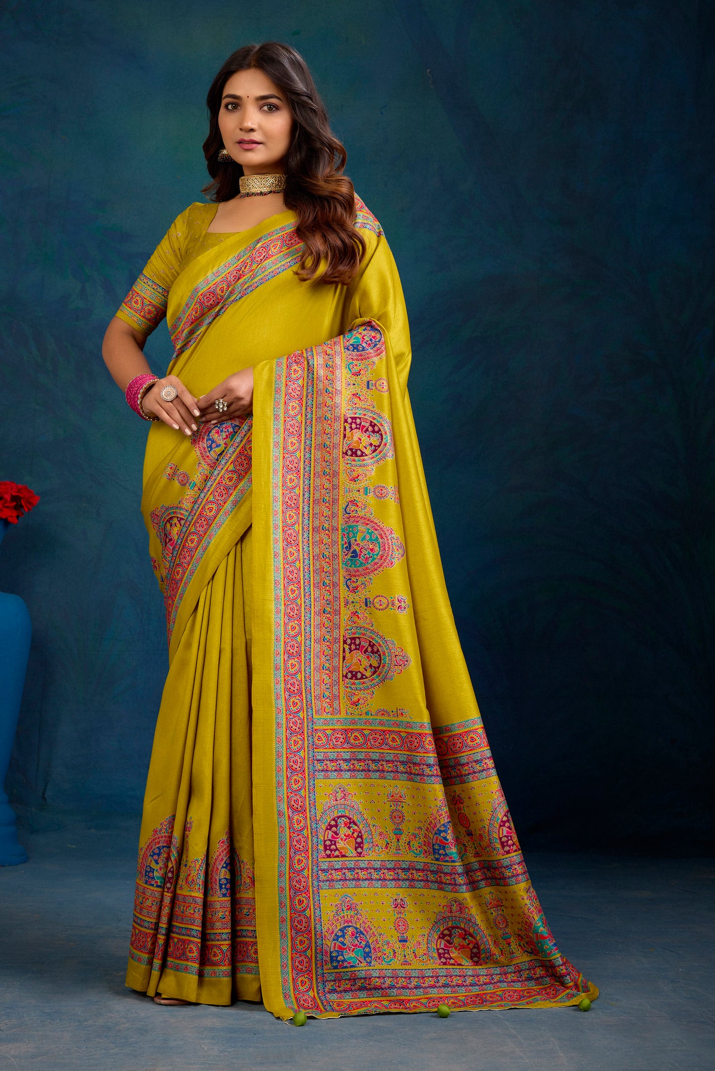 Kumuda - Green Mysore Silk Jari Printed Saree with Tessals