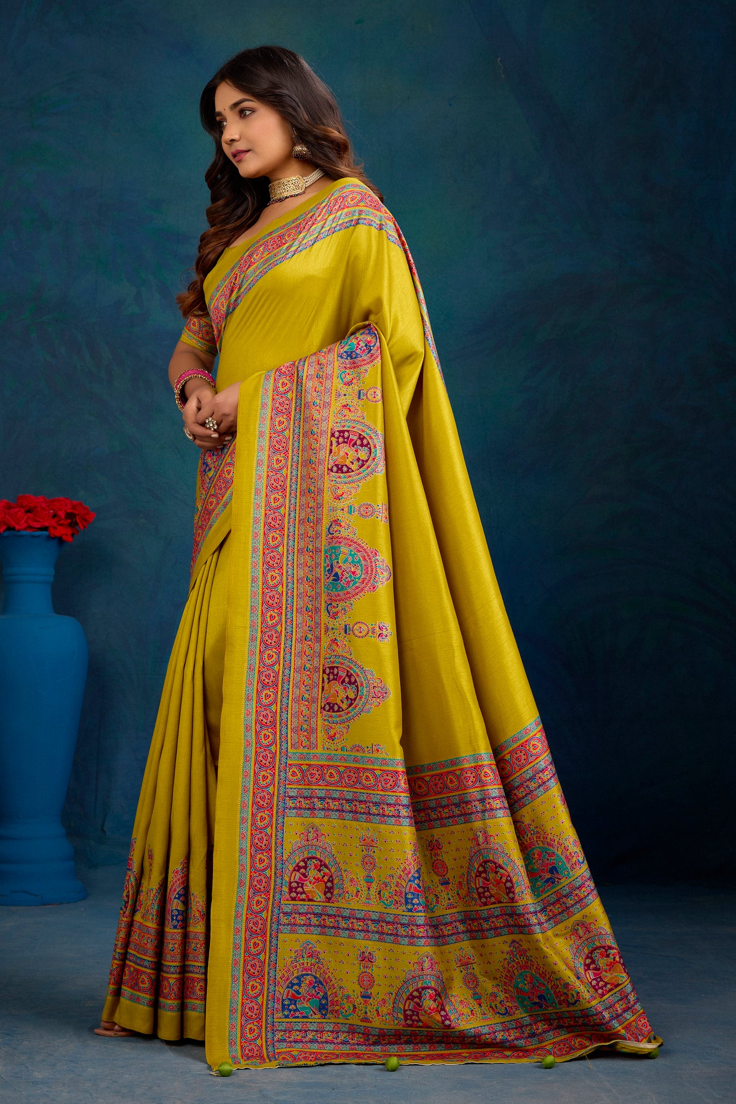 Kumuda - Green Mysore Silk Jari Printed Saree with Tessals