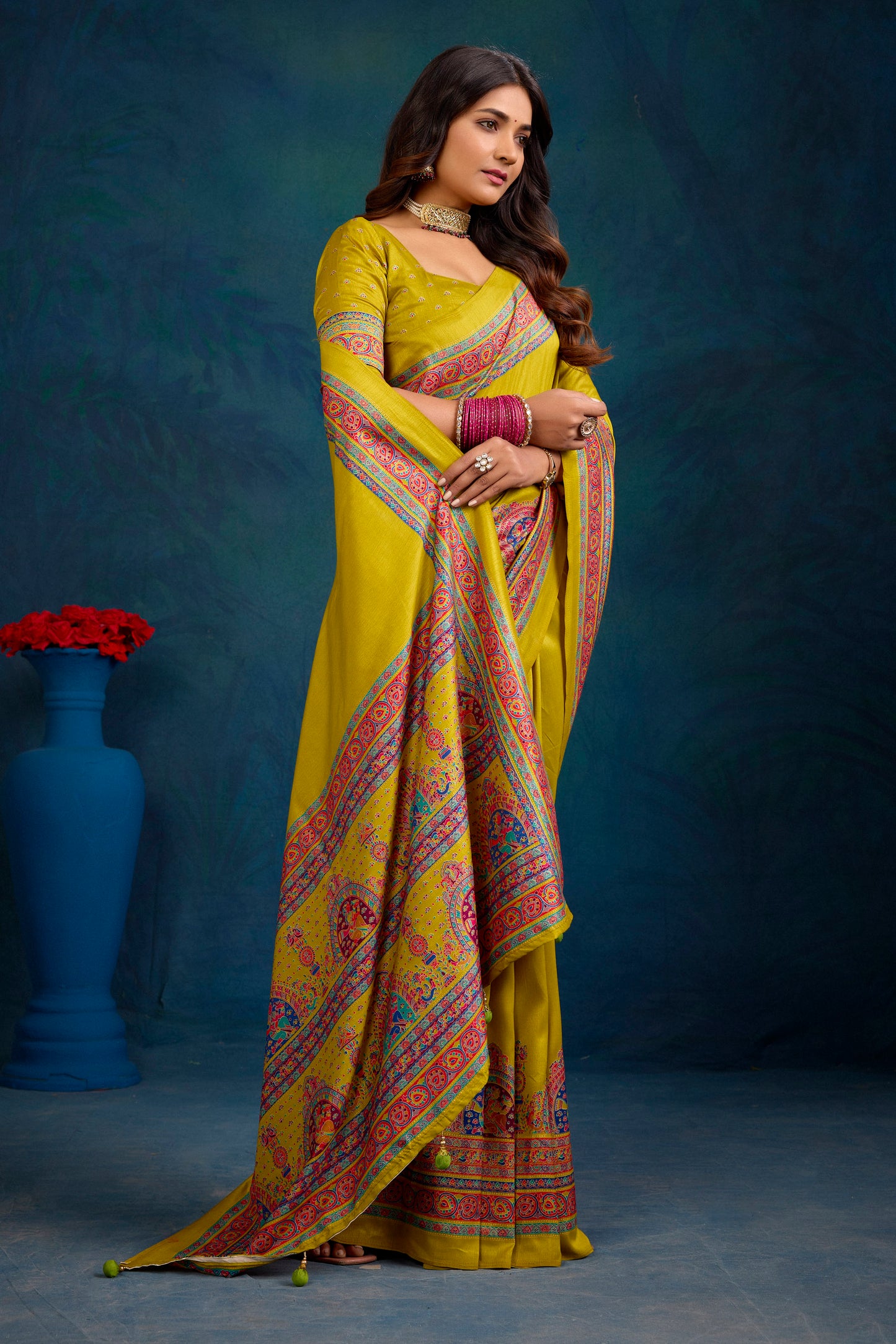 Kumuda - Green Mysore Silk Jari Printed Saree with Tessals