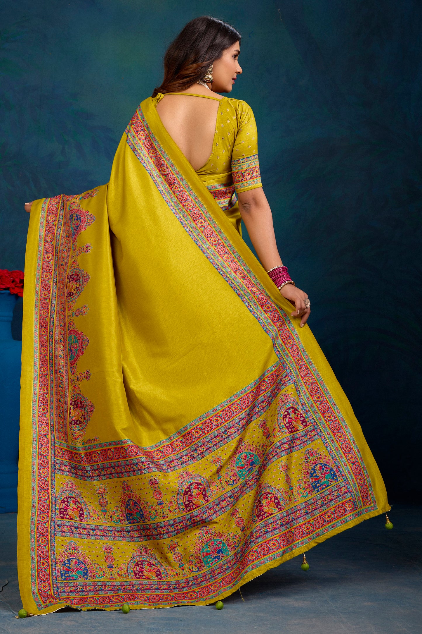 Kumuda - Green Mysore Silk Jari Printed Saree with Tessals