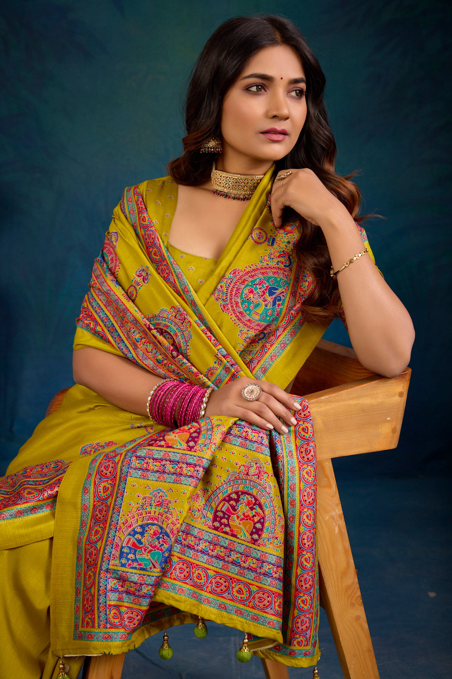 Kumuda - Green Mysore Silk Jari Printed Saree with Tessals
