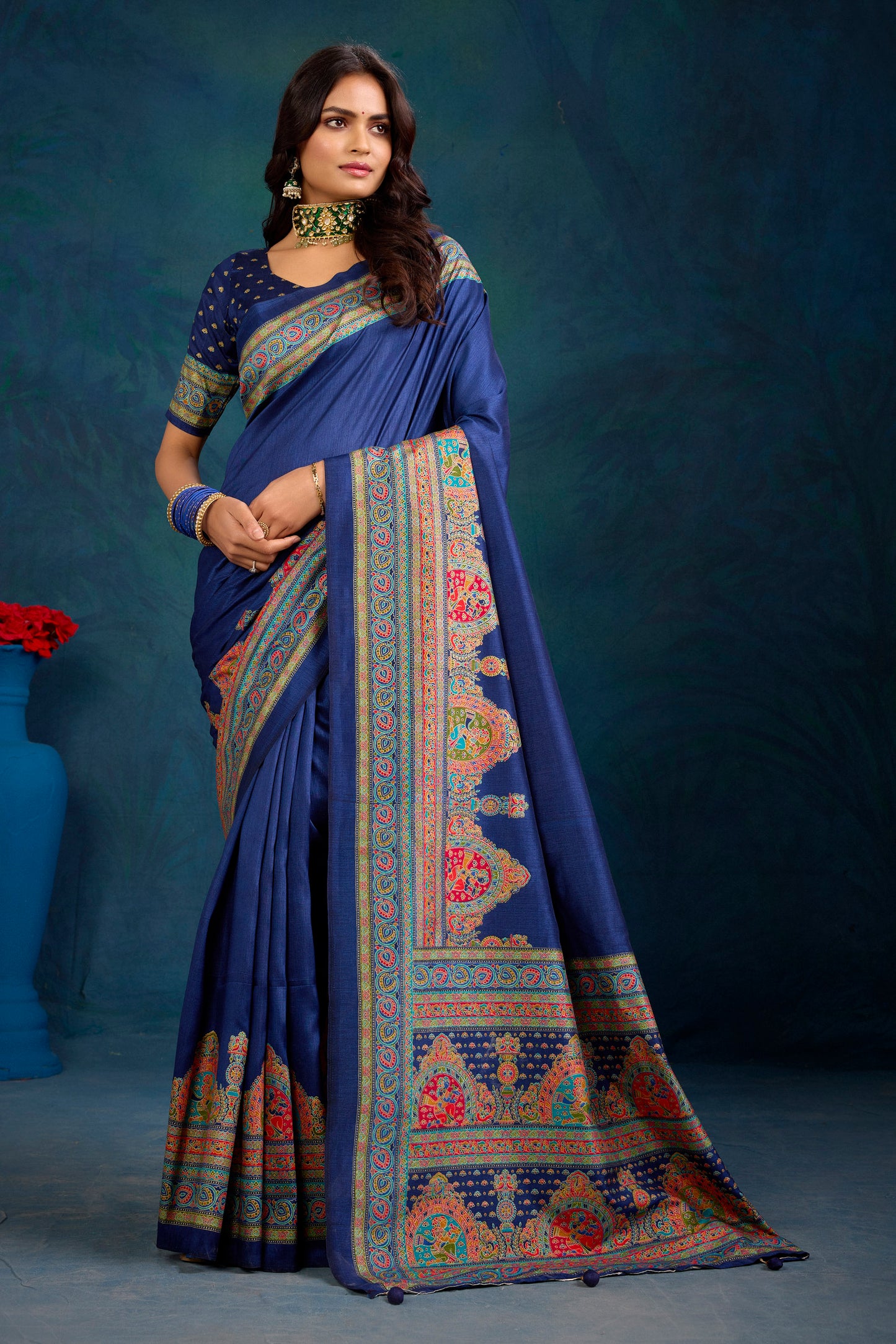 Kumuda - Blue Mysore Silk Jari Printed Saree with Tessals