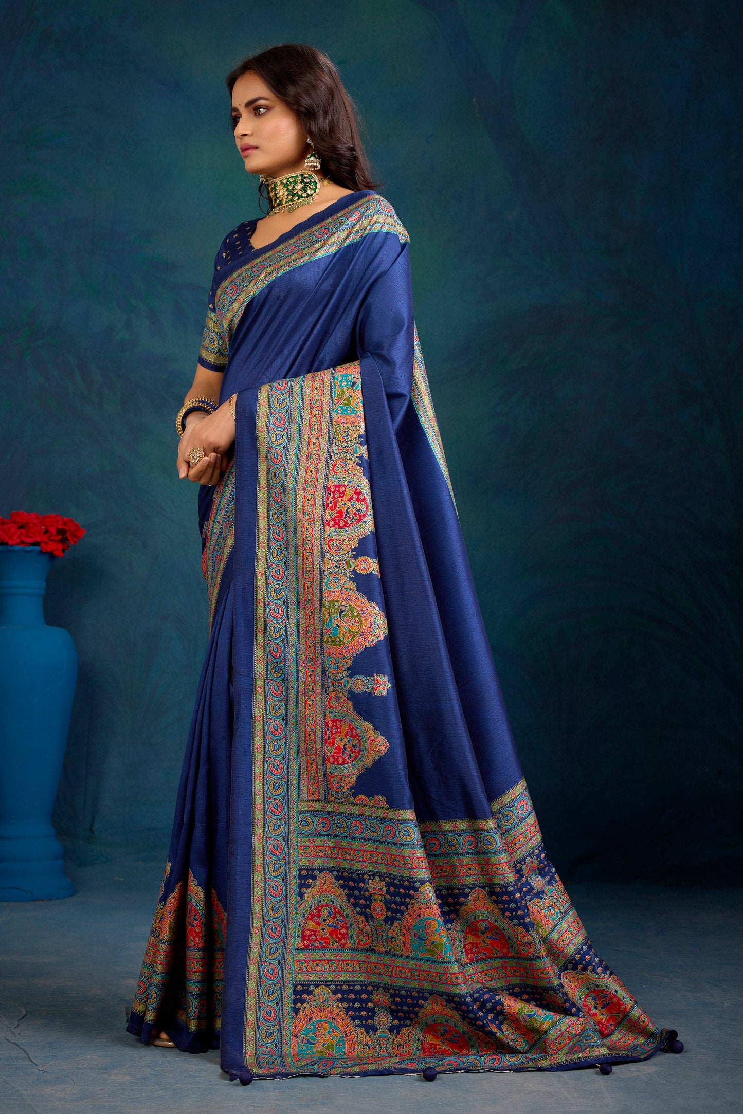 Kumuda - Blue Mysore Silk Jari Printed Saree with Tessals
