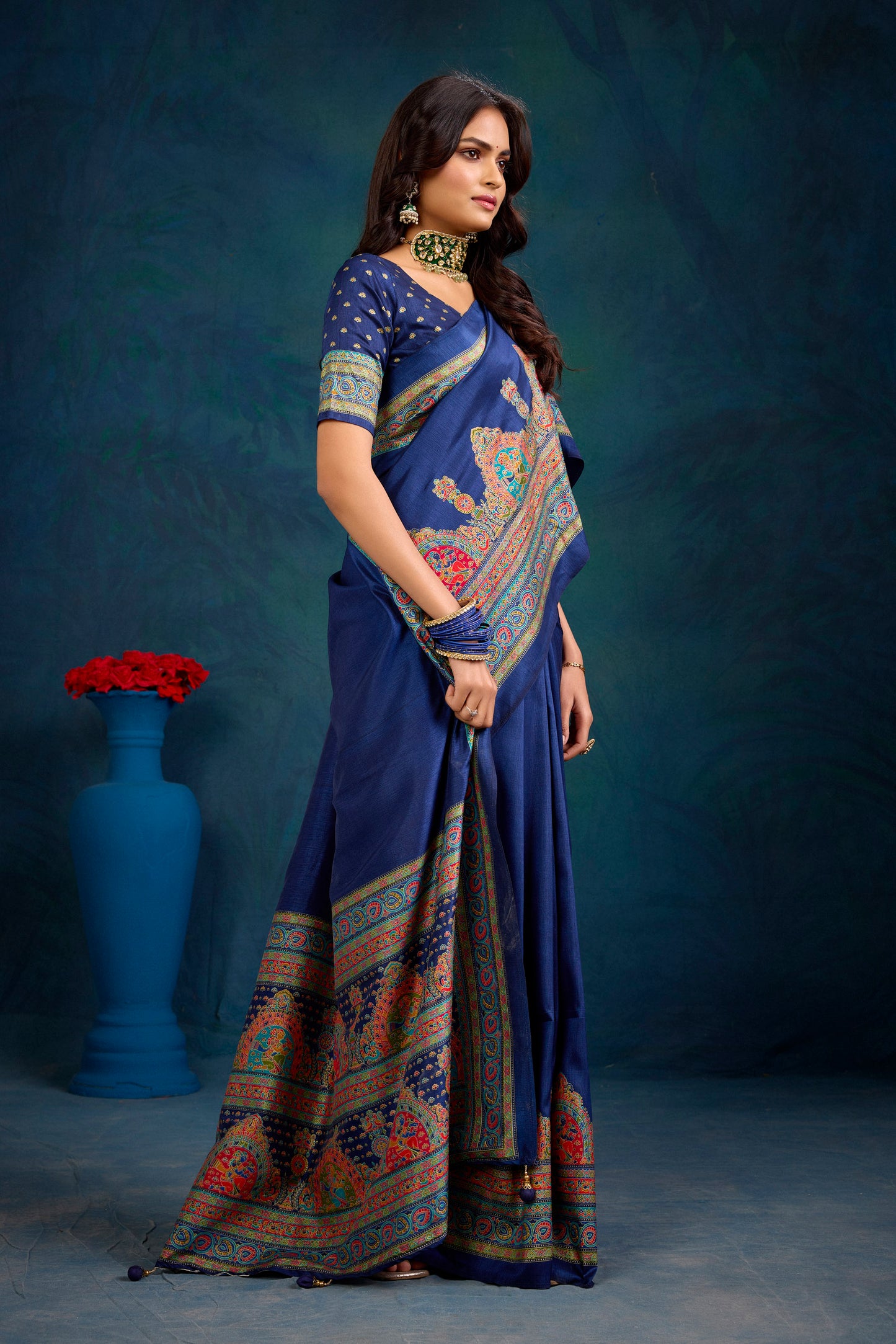Kumuda - Blue Mysore Silk Jari Printed Saree with Tessals