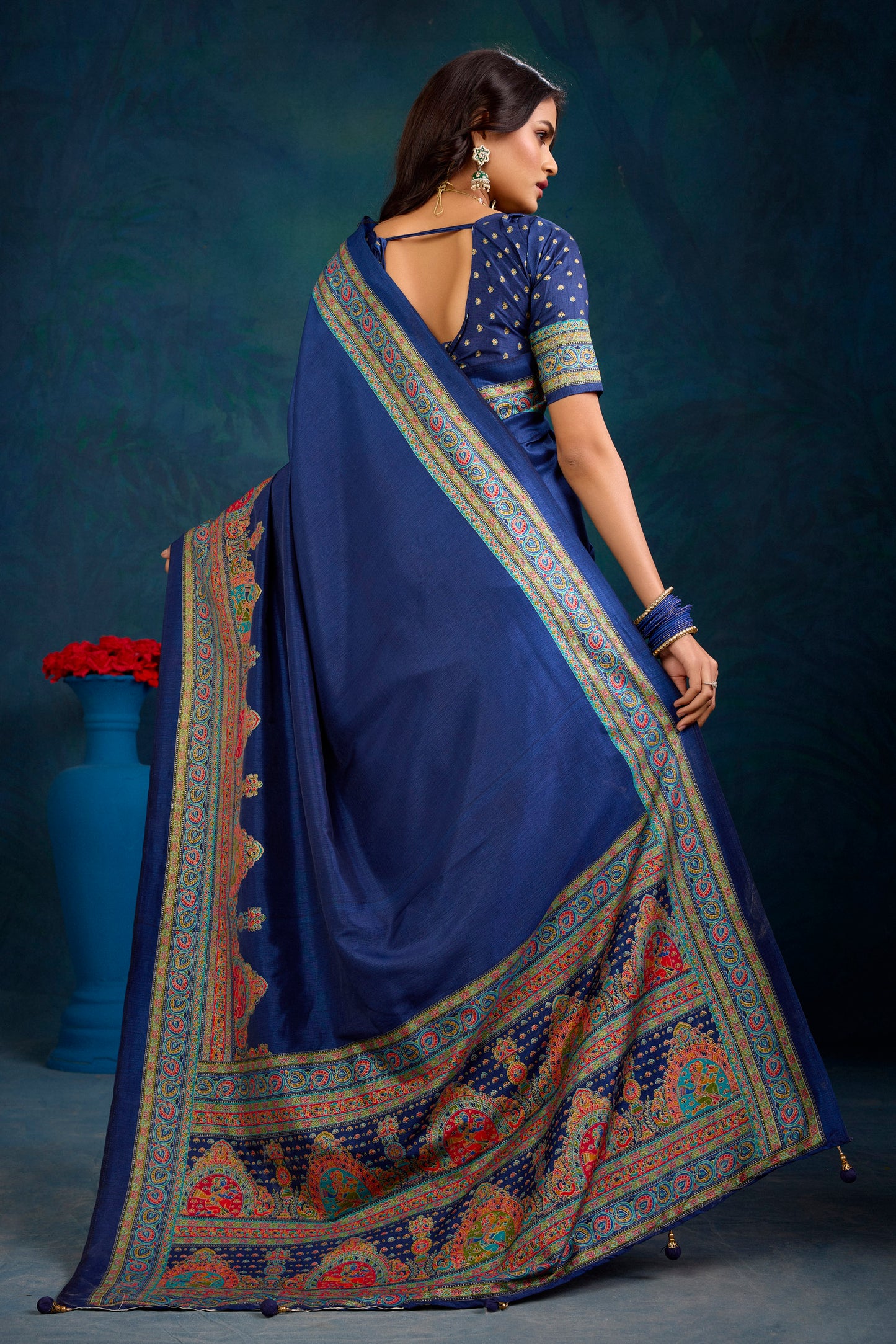 Kumuda - Blue Mysore Silk Jari Printed Saree with Tessals