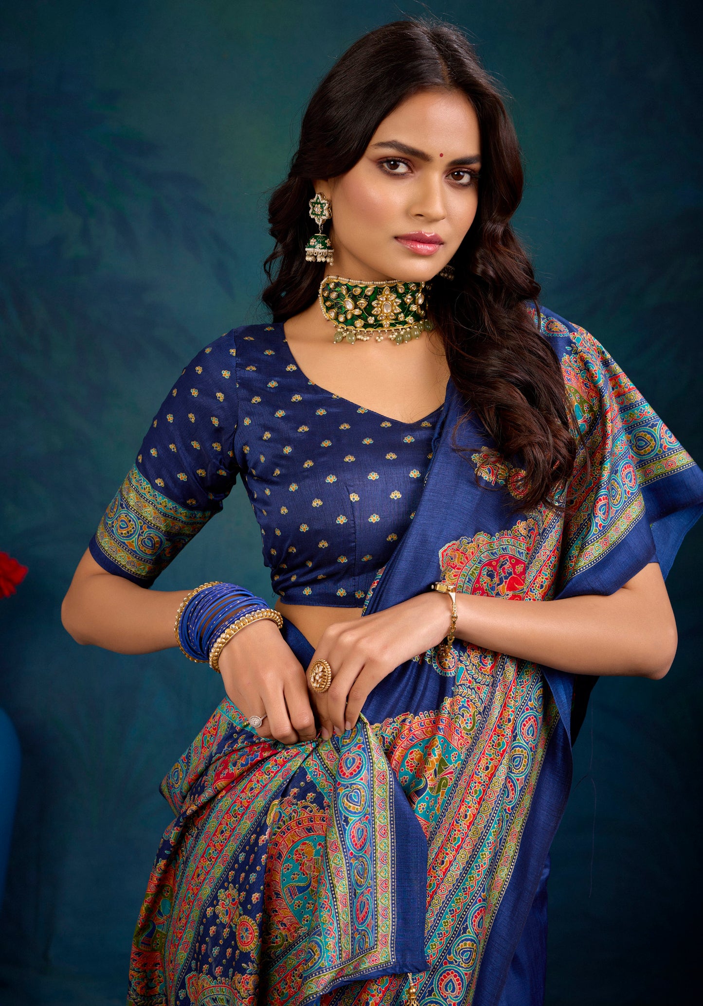 Kumuda - Blue Mysore Silk Jari Printed Saree with Tessals