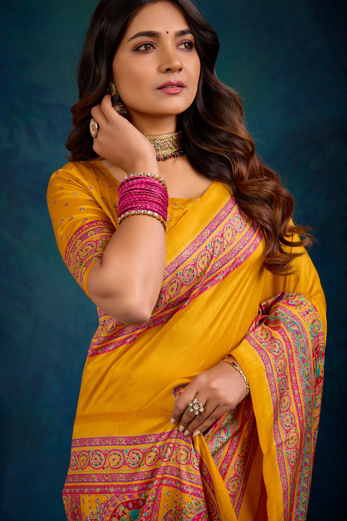 Kumuda - Mustard Yellow Mysore Silk Jari Printed Saree with Tessals
